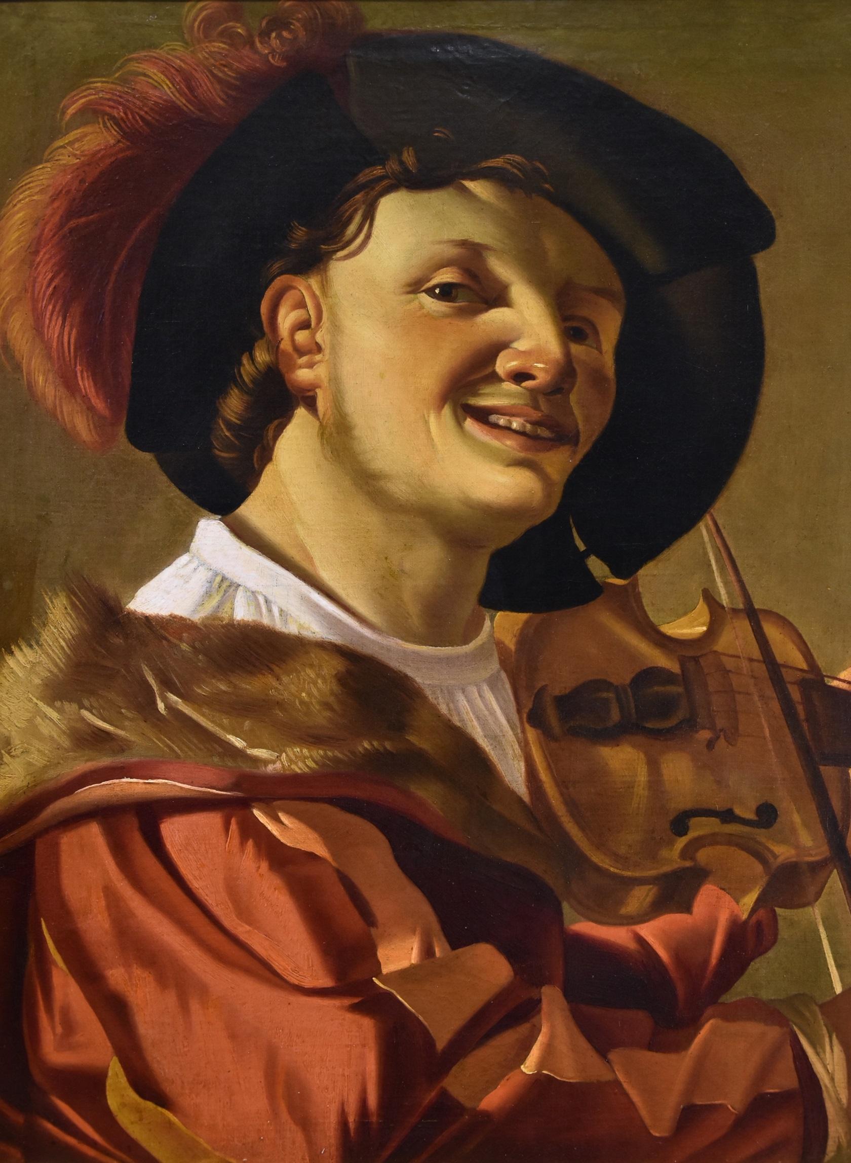 Violin Player Ter Brugghen Paint Oil on canvas 17th Century flemish Old master For Sale 7