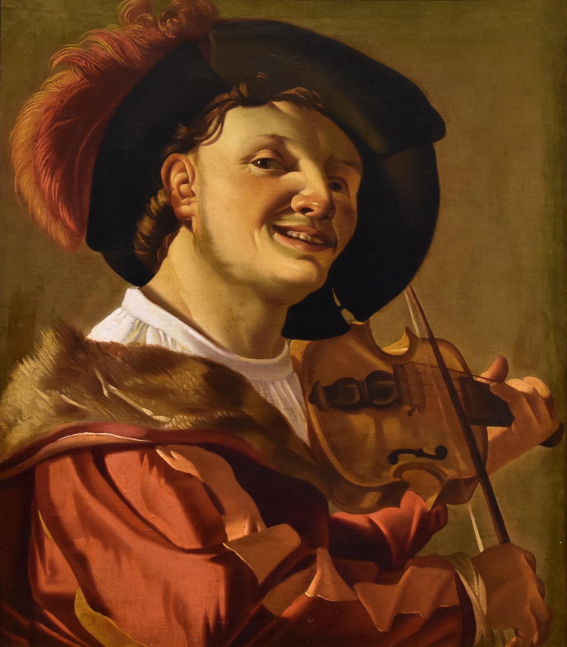 Violin Player Ter Brugghen Paint Oil on canvas 17th Century flemish Old master - Painting by Hendrick Ter Brugghen (the Hague 1588-1629 Utrecht) 