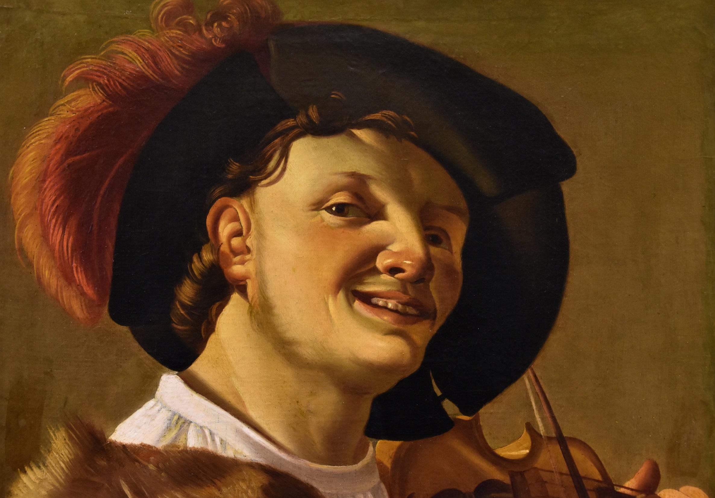 Hendrick ter Brugghen (La Haye 1588-1629 Utrecht)
Atelier

Violoniste

Huile sur toile
72 x 60 cm.
Encadré 87 x 78 cm.

L'analyse de la composition et du style de cet intéressant portrait de violoniste permet d'attribuer son exécution à l'atelier du