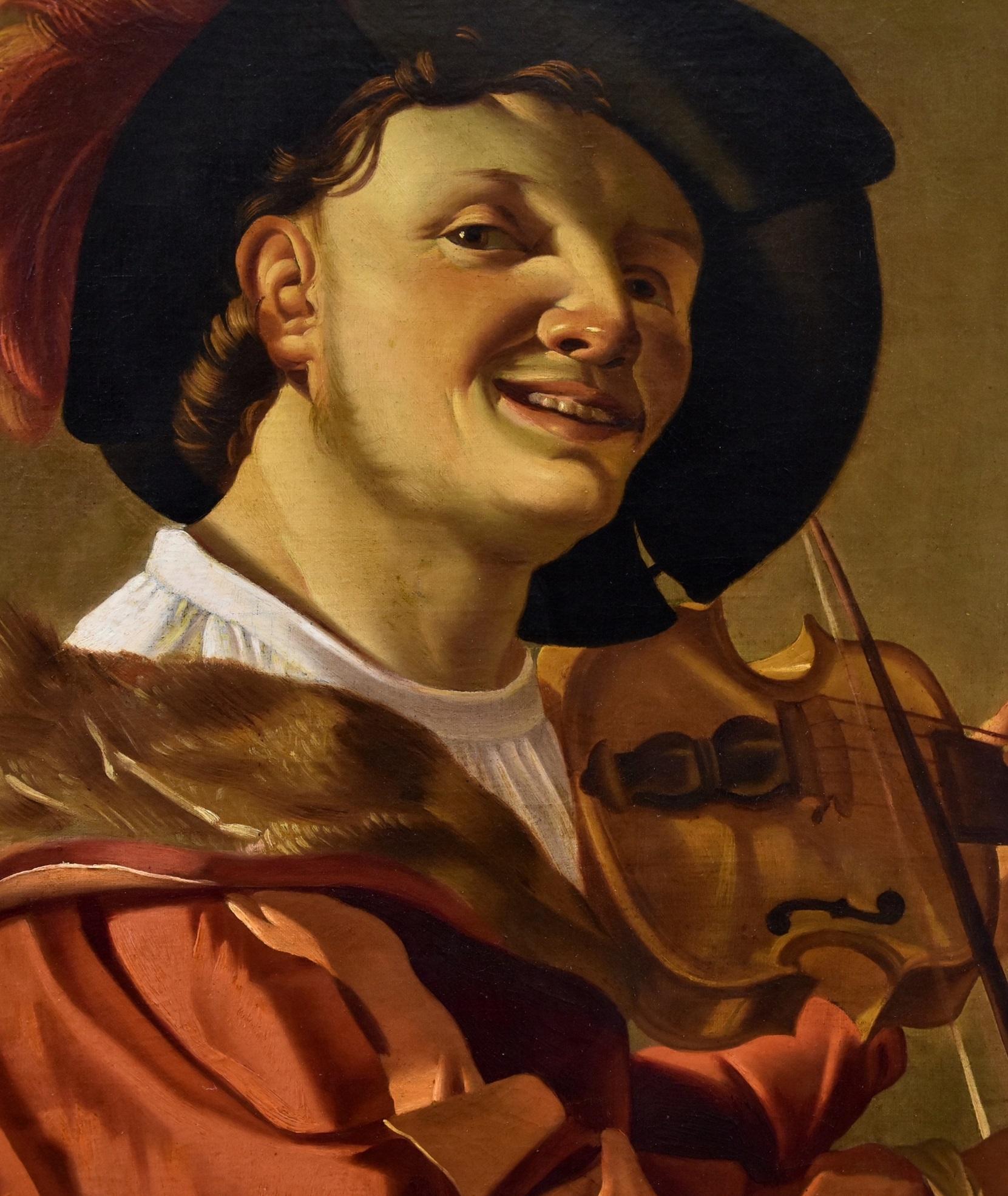 Joueur de violon Ter Brugghen Peinture Huile sur toile 17ème siècle Flemish Vieux maître en vente 5