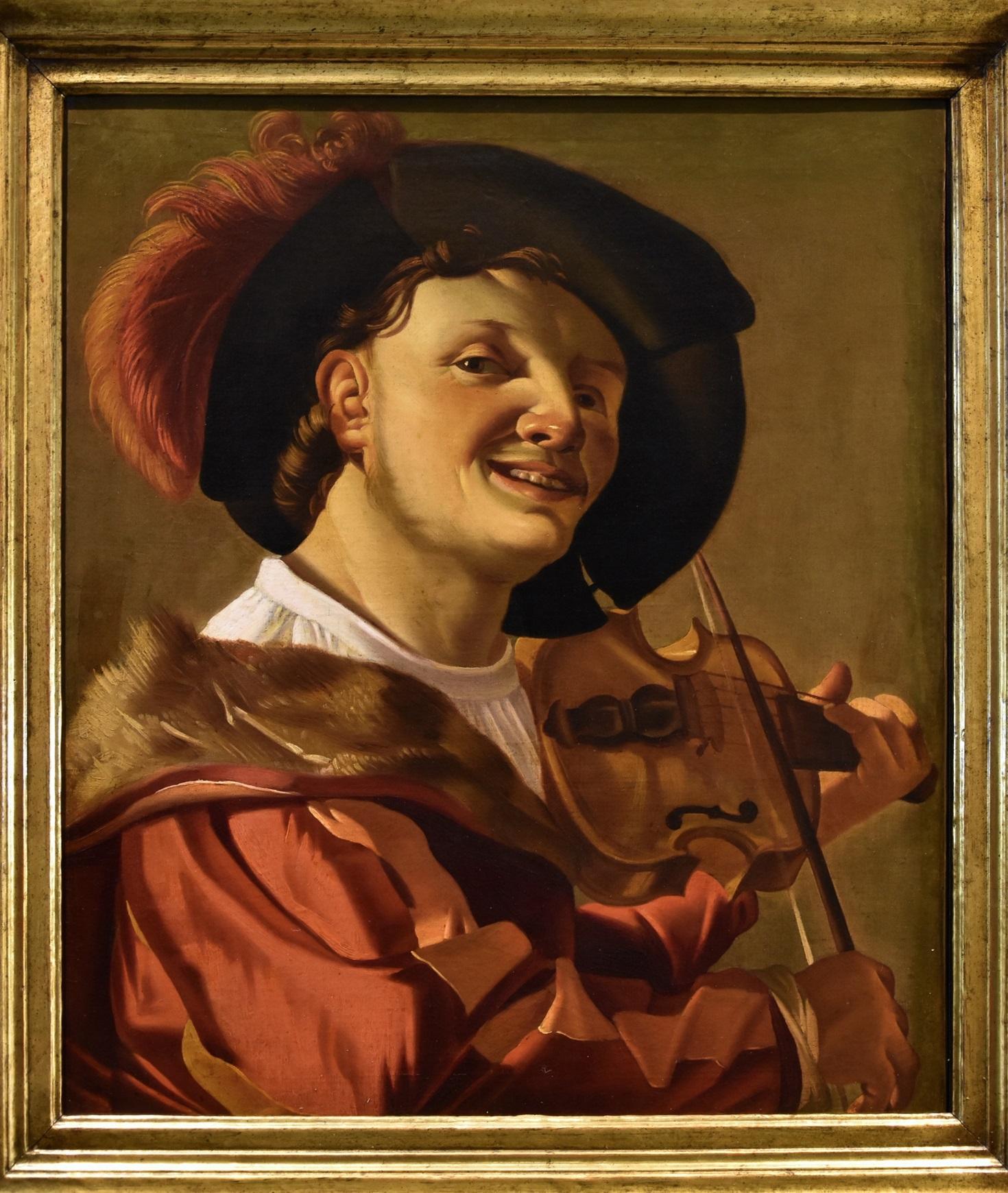 Hendrick Ter Brugghen (the Hague 1588-1629 Utrecht)  Portrait Painting – Geigenspieler Ter Brugghen Gemälde Öl auf Leinwand 17. Jahrhundert flämischer Altmeister