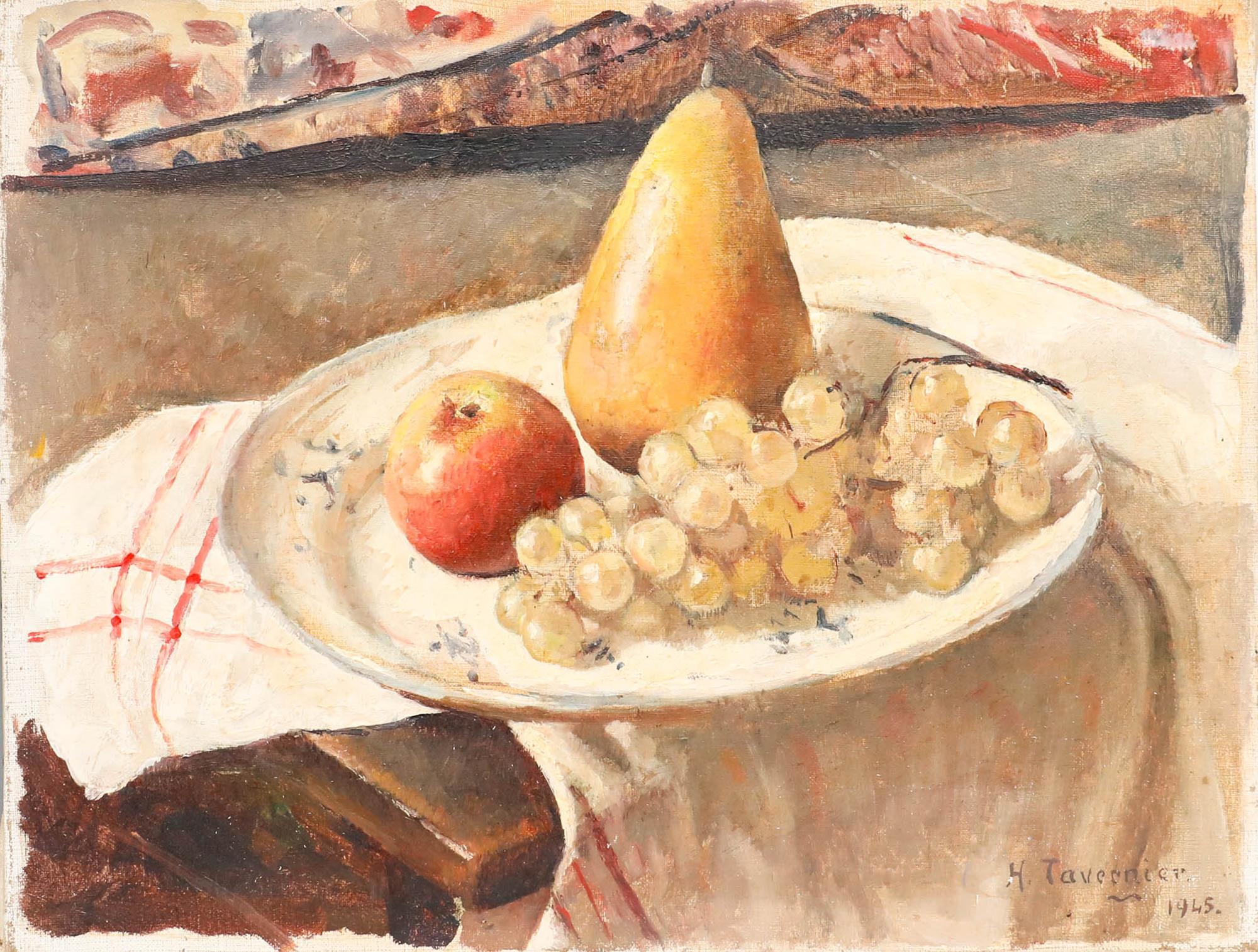 H. Tavernier  - 1945 Óleo, Bodegón de uvas y peras - Painting de Hendrick V. Tavernier