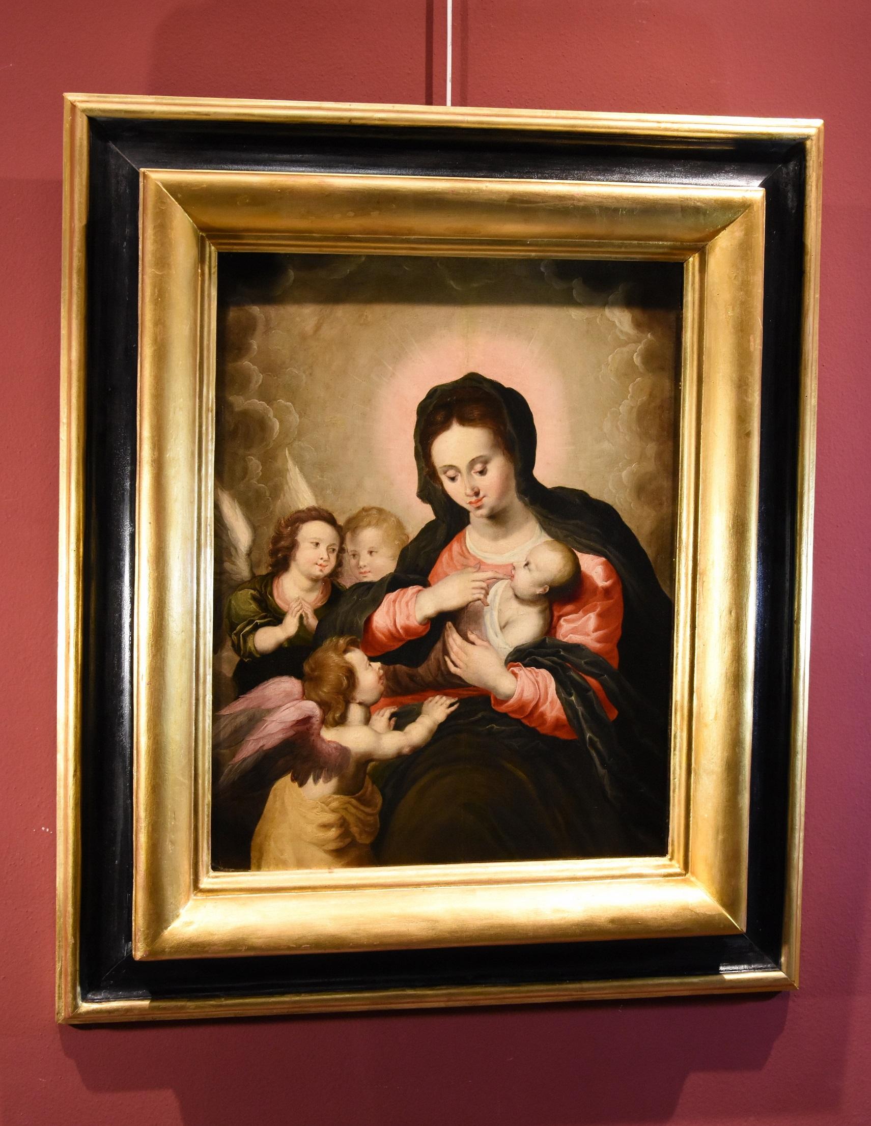 Madonna Angels Van Balen Paint Oil on table Old master 16/17th Century Flemish For Sale 7