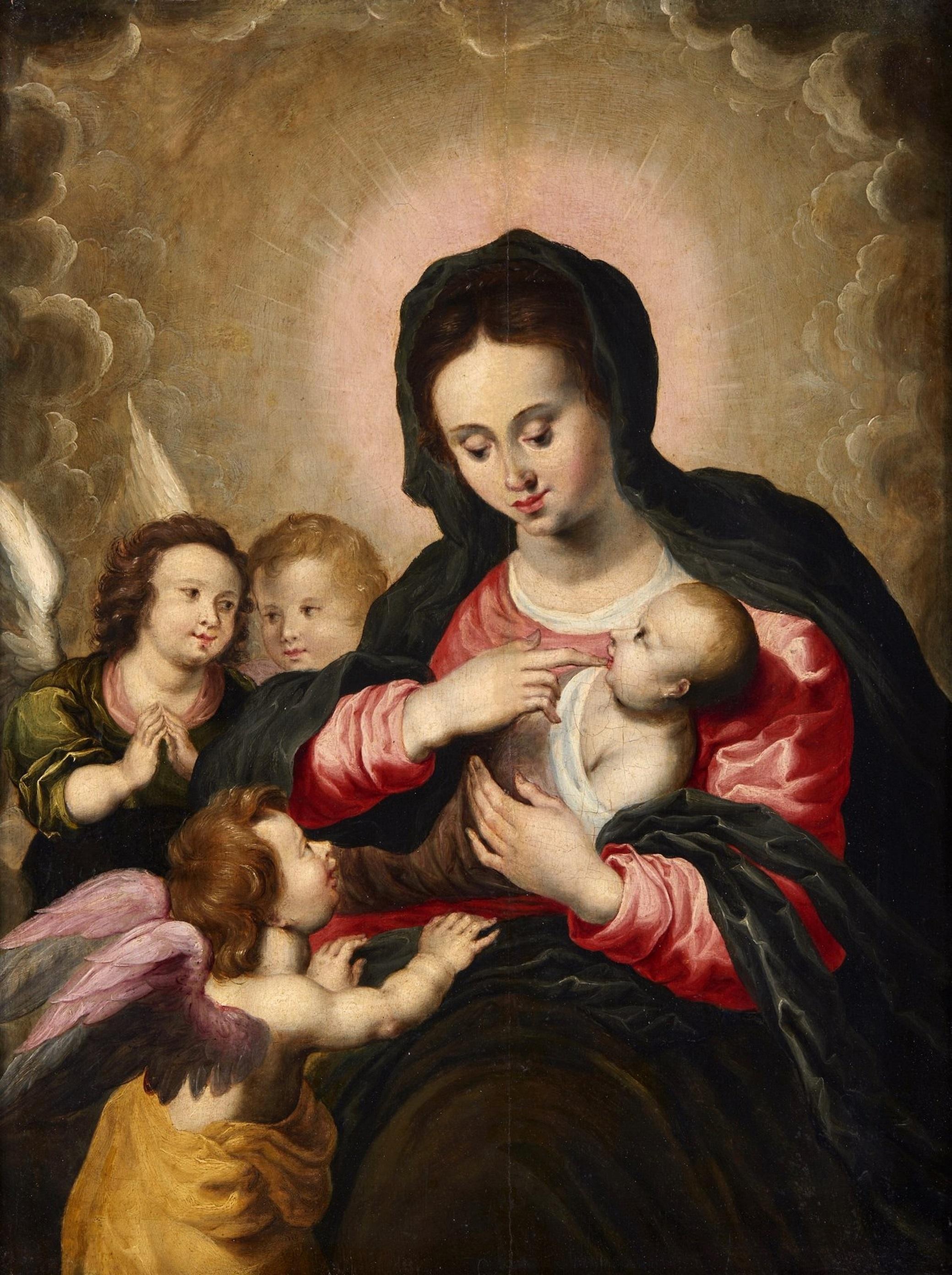Madonna Angels Van Balen, Gemälde, Öl auf Tisch, Alter Meister, 16./17. Jahrhundert, Flämisch (Alte Meister), Painting, von Hendrick van Balen (Antwerp 1575 - 1632)