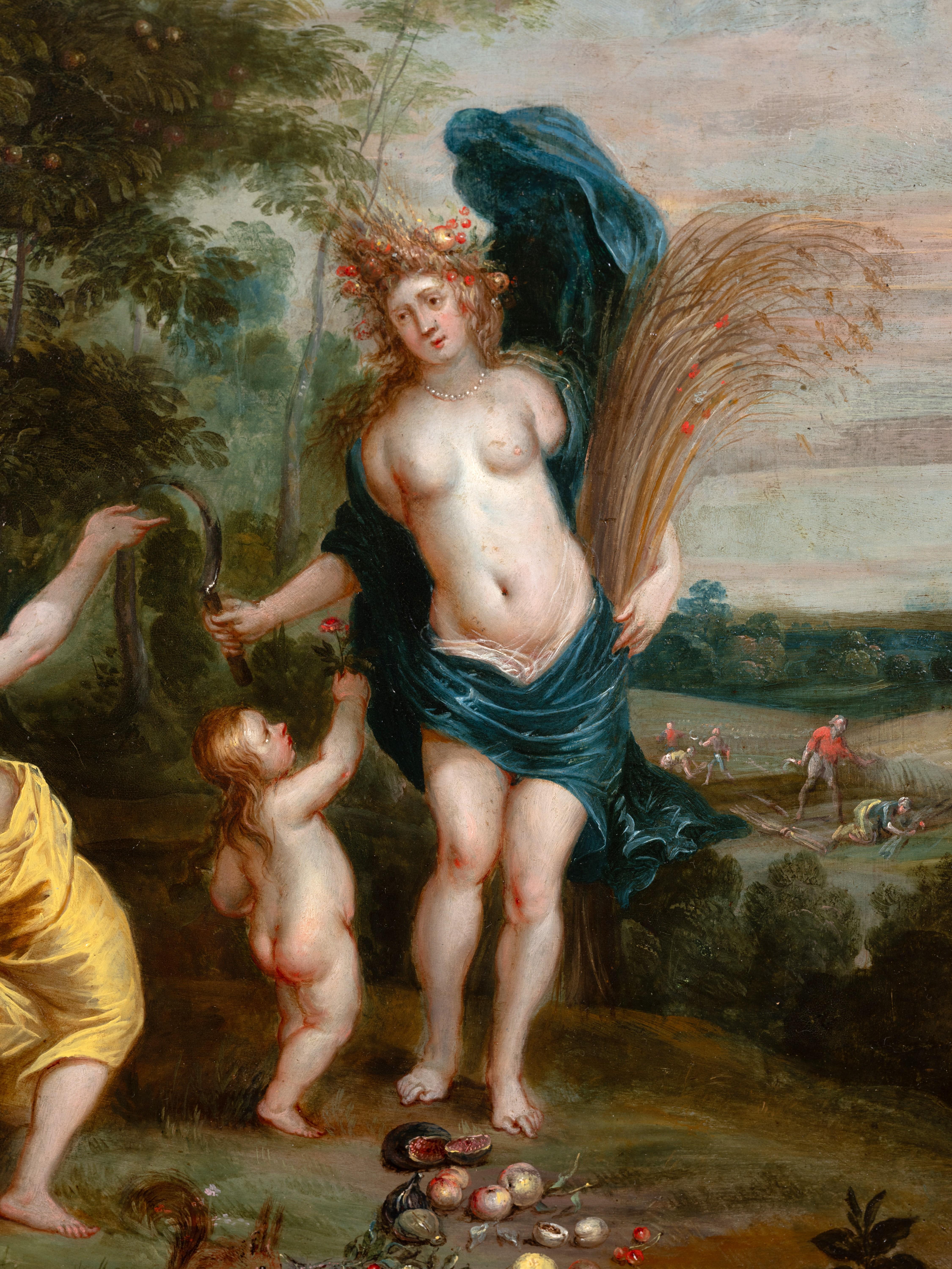 Allegory of summer, personified by Ceres
Workshop of Hendrick Van Balen
Antwerp School, early 17th century.
Oil on copper,

Dimensions: h. 52 cm, l. 40cm

Antic giltwood frame

Framed dimensions: h. 74 cm, l. 60cm

Very good condition

 

Our