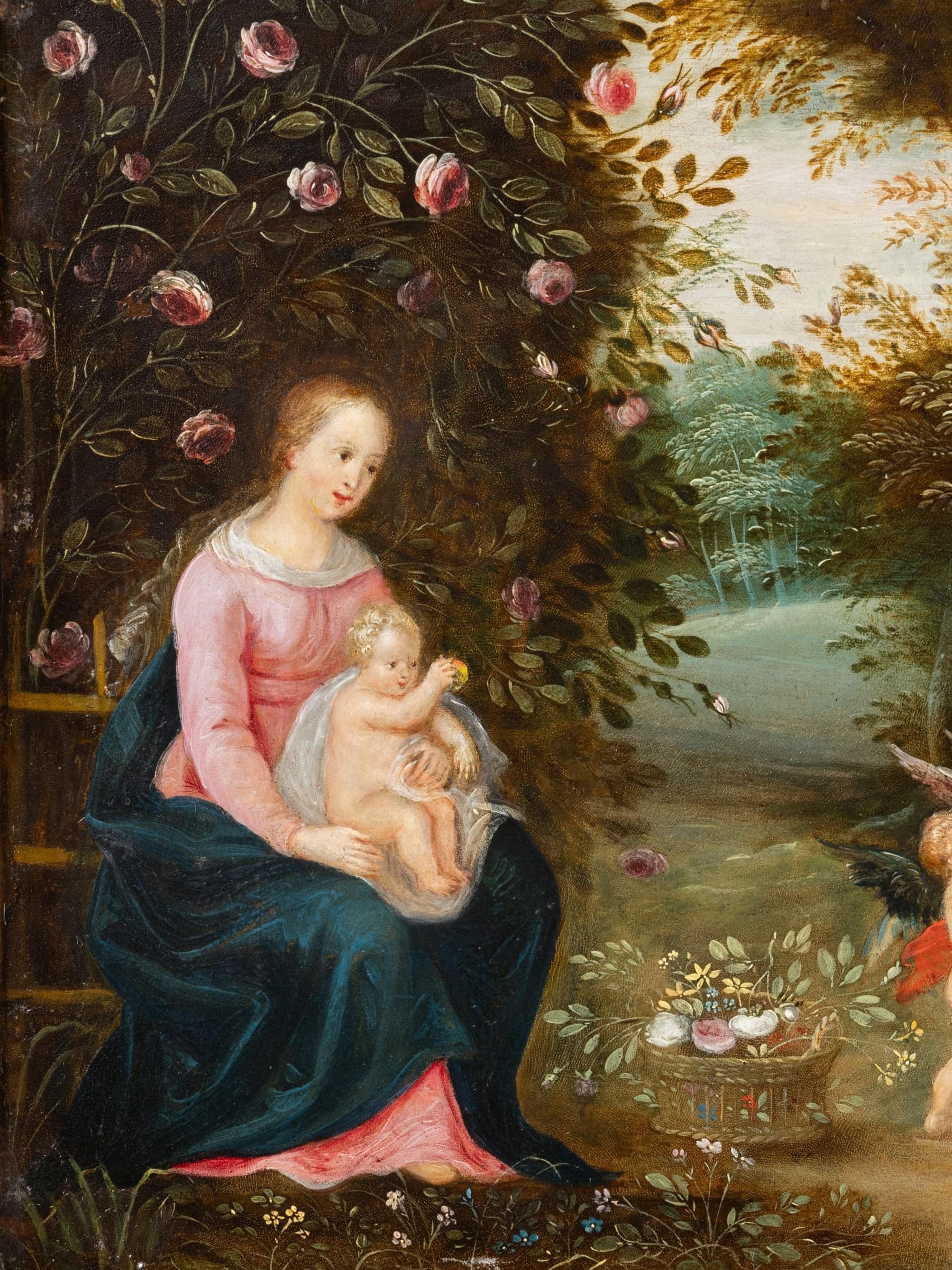 Madonna and child with angels, circle of H. van Balen, 17th c. Antwerp school - Old Masters Painting by Hendrick van Balen 