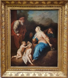 Religious Dutch painting 19th Copy LIMBORCH Oil Holy Family John baptist child