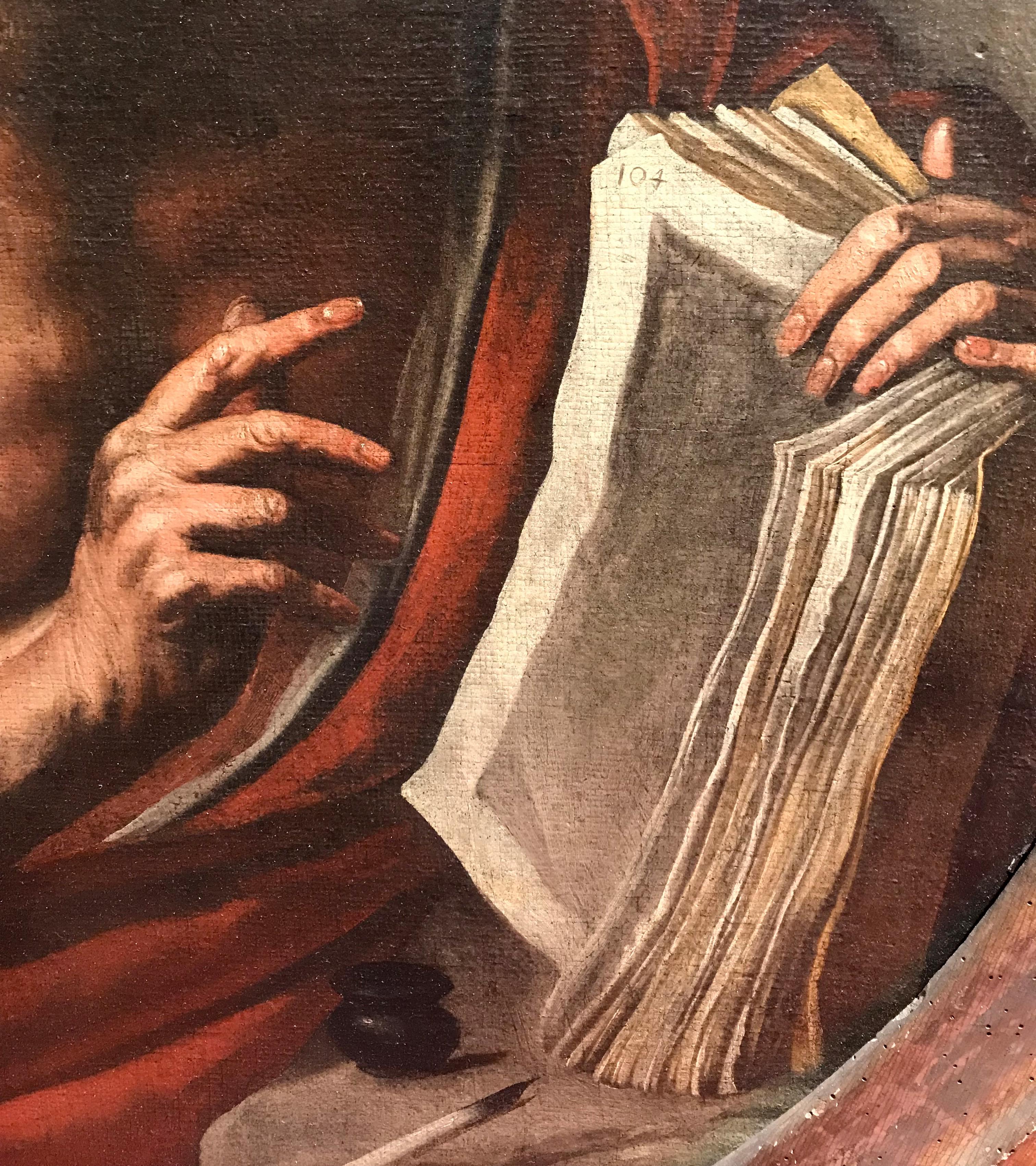 Olio su tela del XVII secolo di Hendrick Van Somer San Girolamo in vendita 10