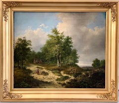 19th century Romantic Dutch landscape painting - farm countryside