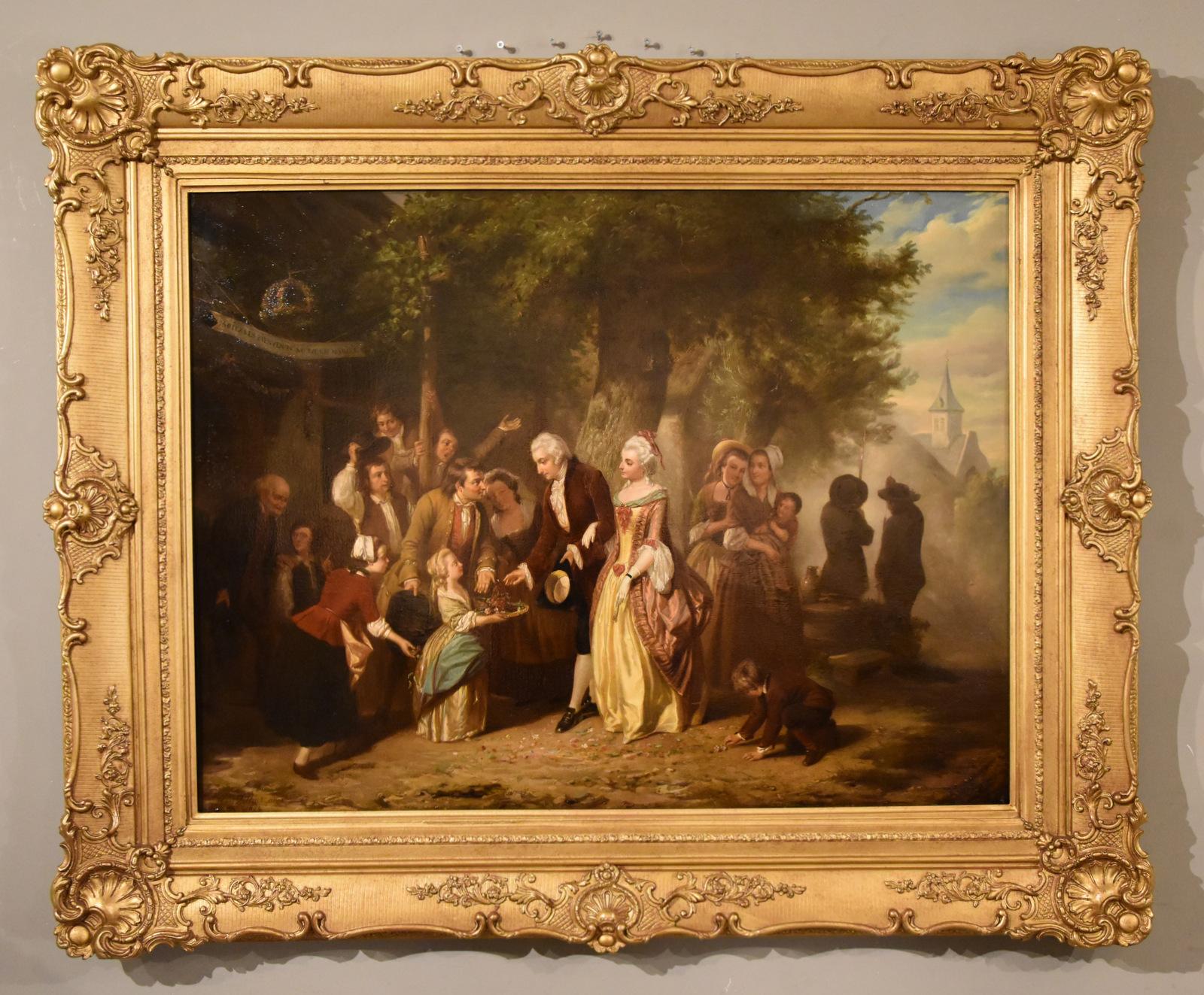 Peinture à l'huile de Hendricus Joseph Dillens "Un mariage à la campagne".