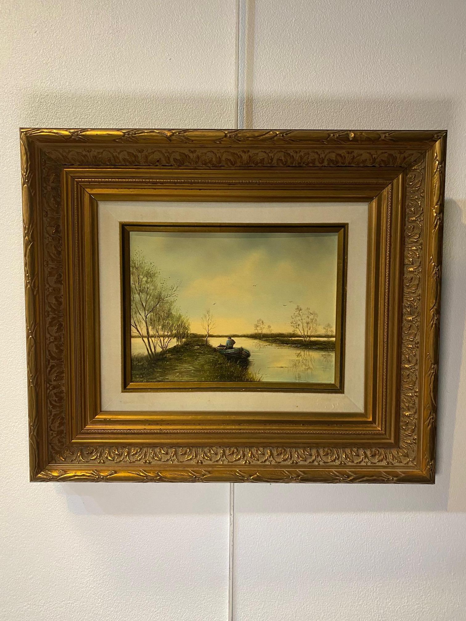 The fisherman's boat by Hendrik Breedveld - Oil on wood 18x24 cm For Sale 1