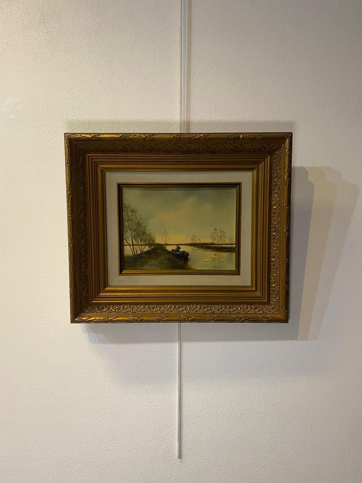 The fisherman's boat by Hendrik Breedveld - Oil on wood 18x24 cm For Sale 2