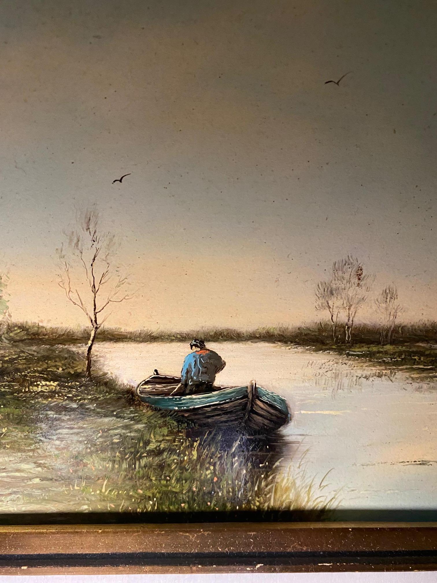 The fisherman's boat by Hendrik Breedveld - Oil on wood 18x24 cm For Sale 5