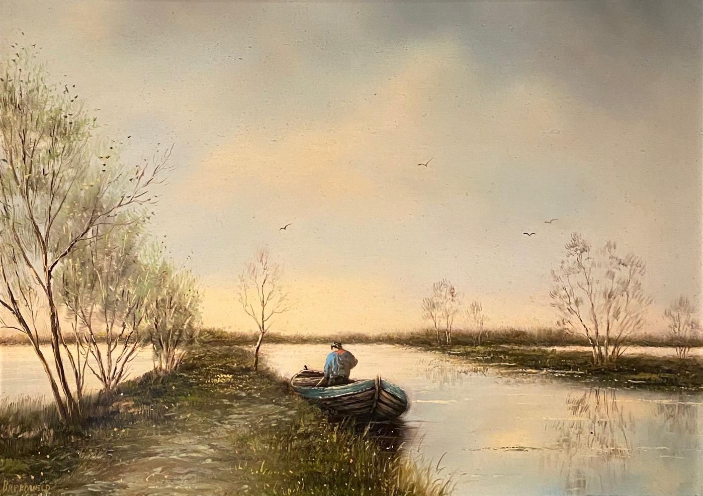 The fisherman's boat by Hendrik Breedveld - Oil on wood 18x24 cm
