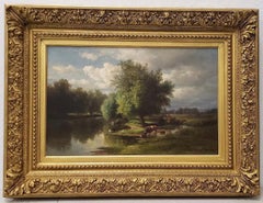 Antique Hendrik-Dirk Kruseman Van Elten "Landscape with Cattle" Oil Painting c.1890