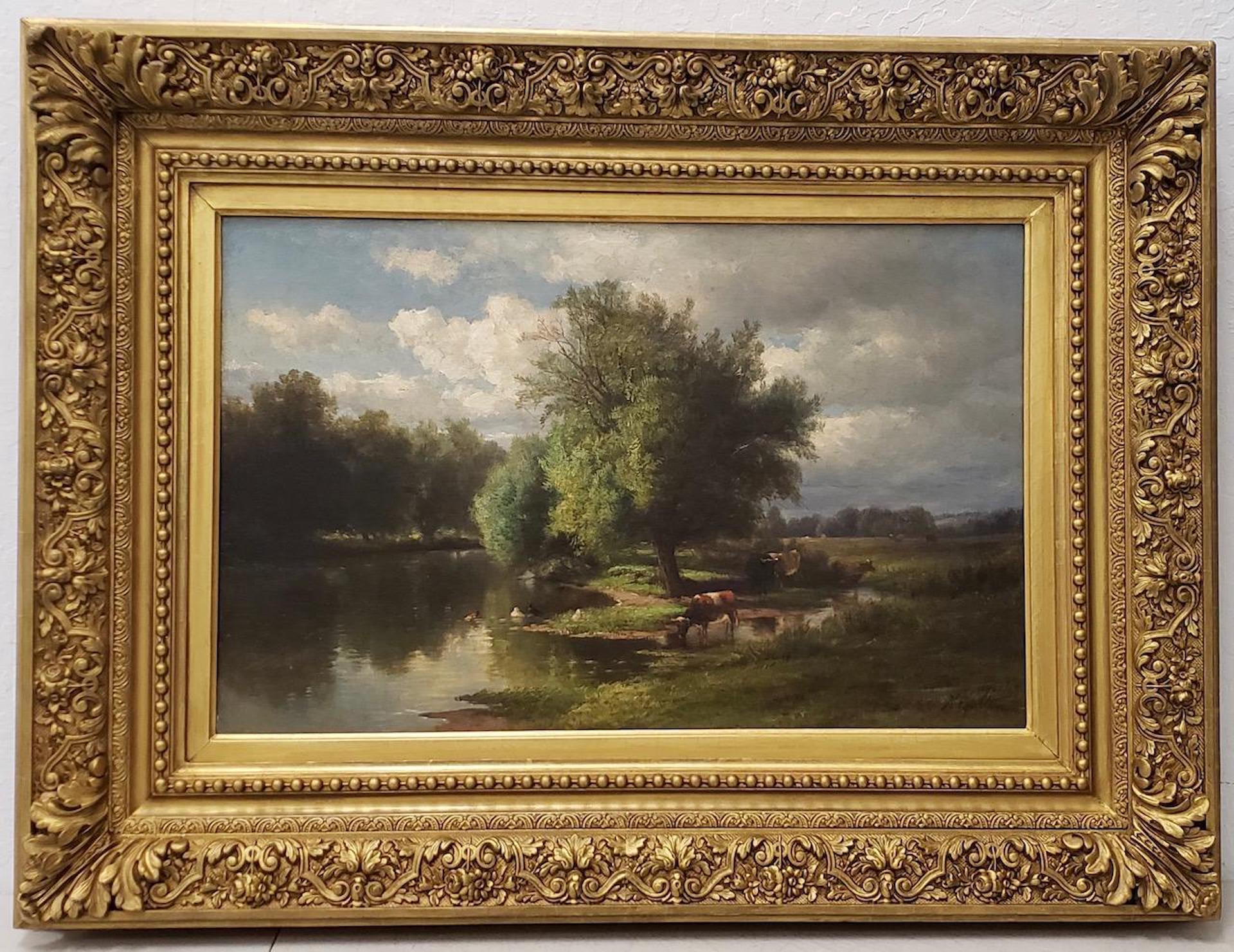 Hendrik Dirk Kruseman van Elten Landscape Painting - Hendrik-Dirk Kruseman Van Elten "Landscape with Cattle" Oil Painting c.1890