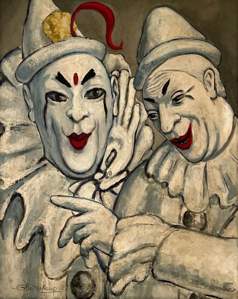 Hendrik Glintenkamp Figurative Painting - "Clowns: Aren't We All?" Henry Glintenkamp, WPA Era Circus Figures, Modern