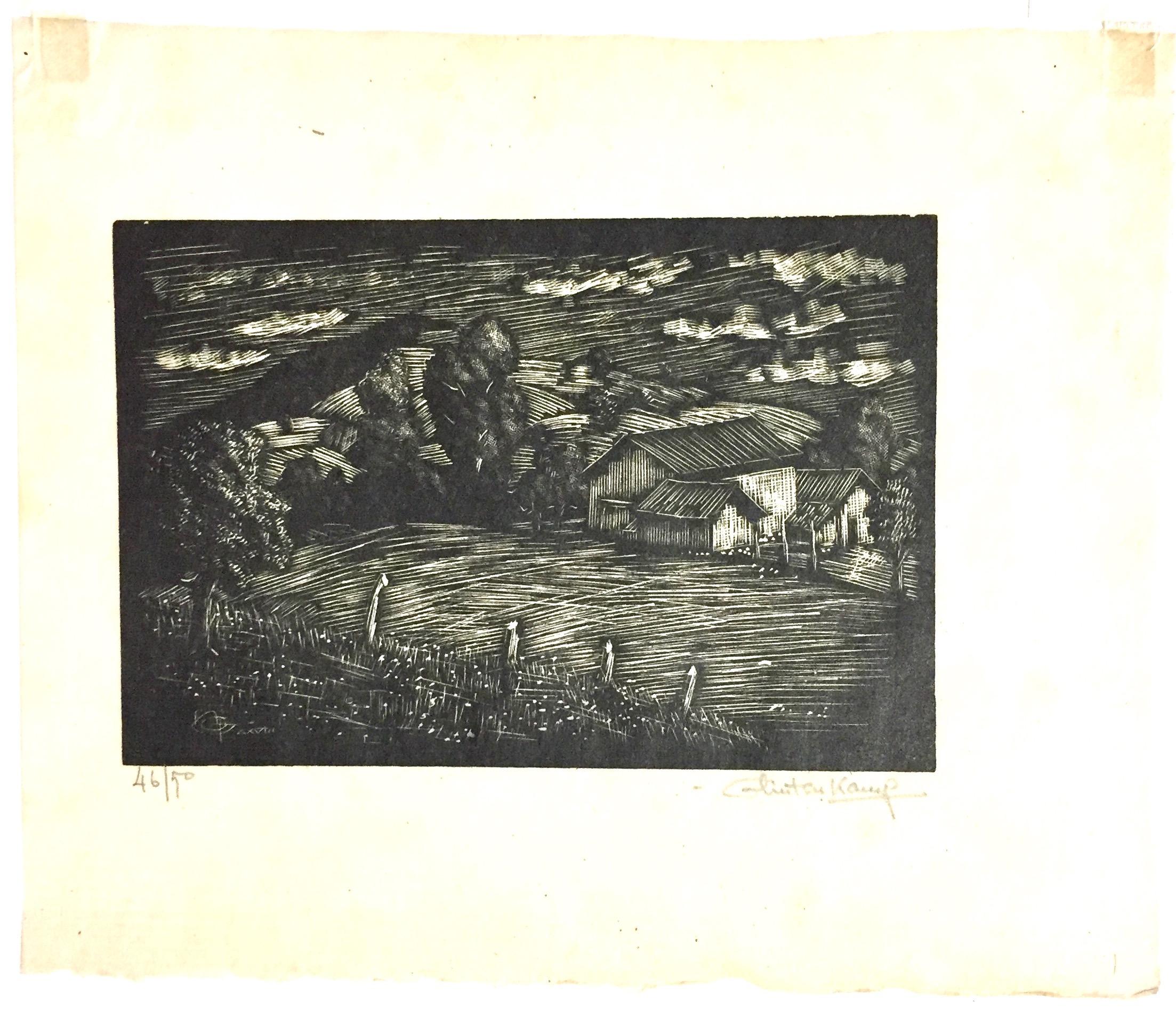 More a wood engraving rather than a woodcut, Glintenkamp's Farmyard scene was given all the care and detail of the artist's more complex images. It is signed and numbered in pencil.  Edition of 50.