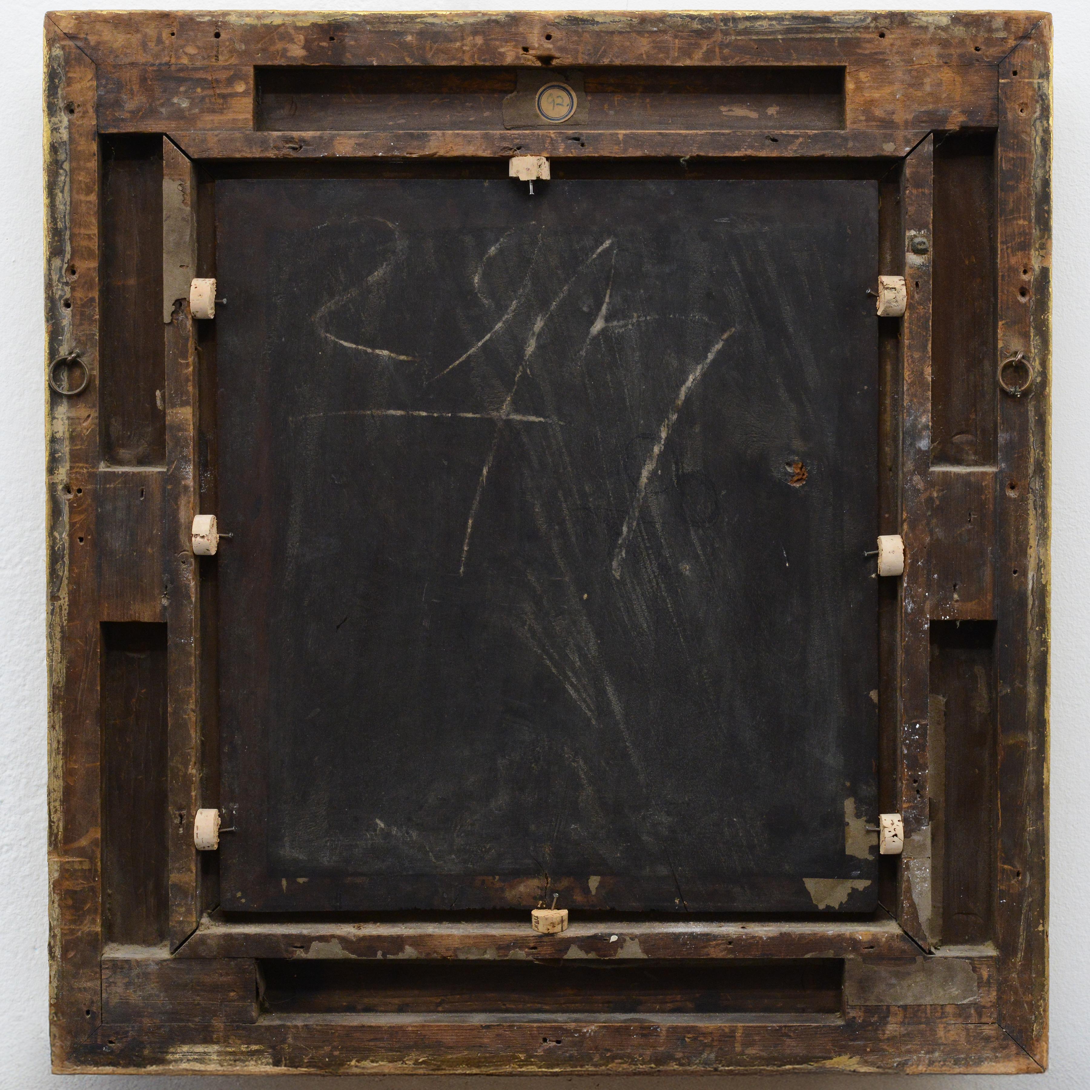 Peinture à l'huile hollandaise ancienne du 19e siècle Scène d'intérieur Couple en train de lire Encadré en vente 7