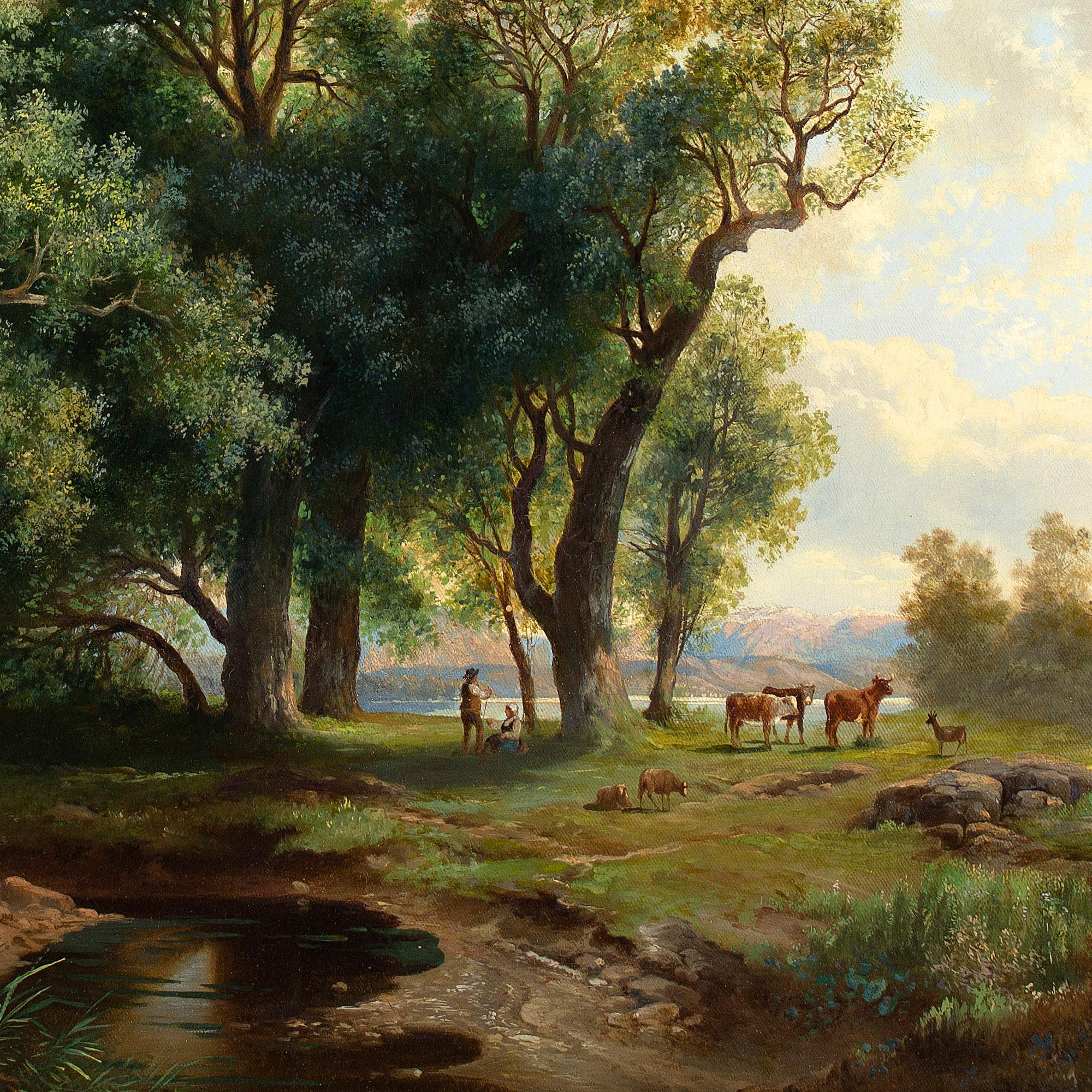 Peinture à l'huile Hendrik Pieter Koekkoek, Paysage idéalisé avec rivière 2