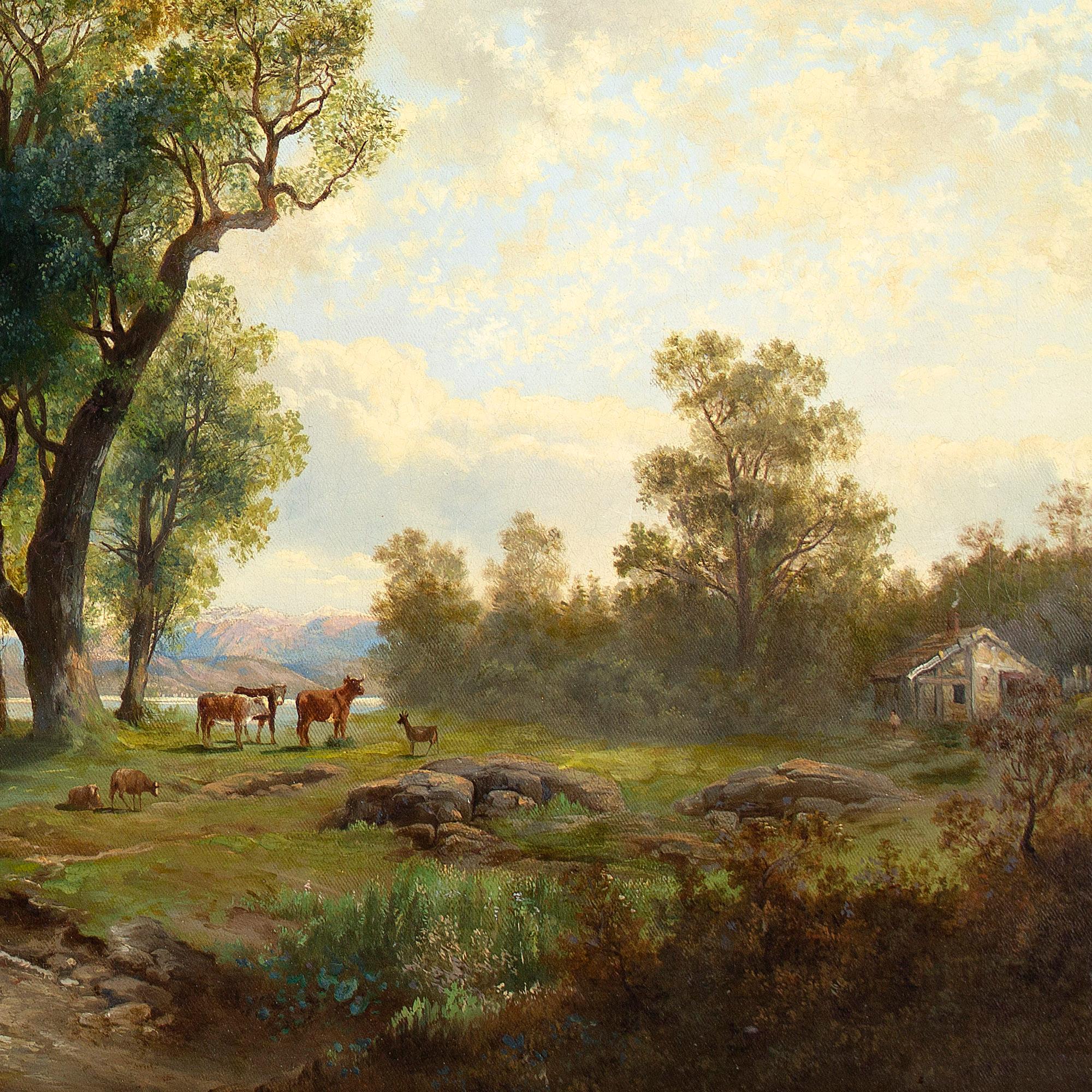 Peinture à l'huile Hendrik Pieter Koekkoek, Paysage idéalisé avec rivière 4