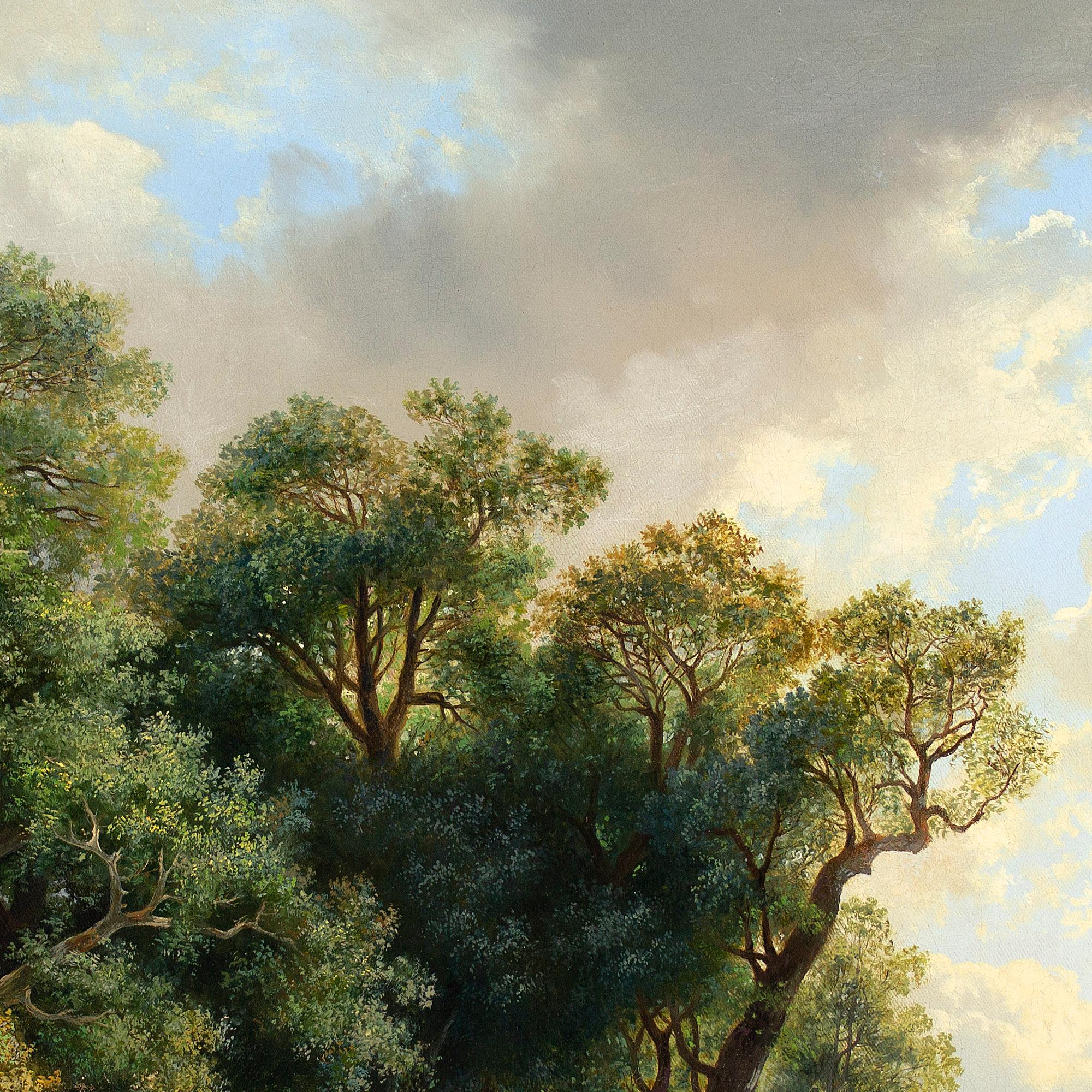 Peinture à l'huile Hendrik Pieter Koekkoek, Paysage idéalisé avec rivière 5
