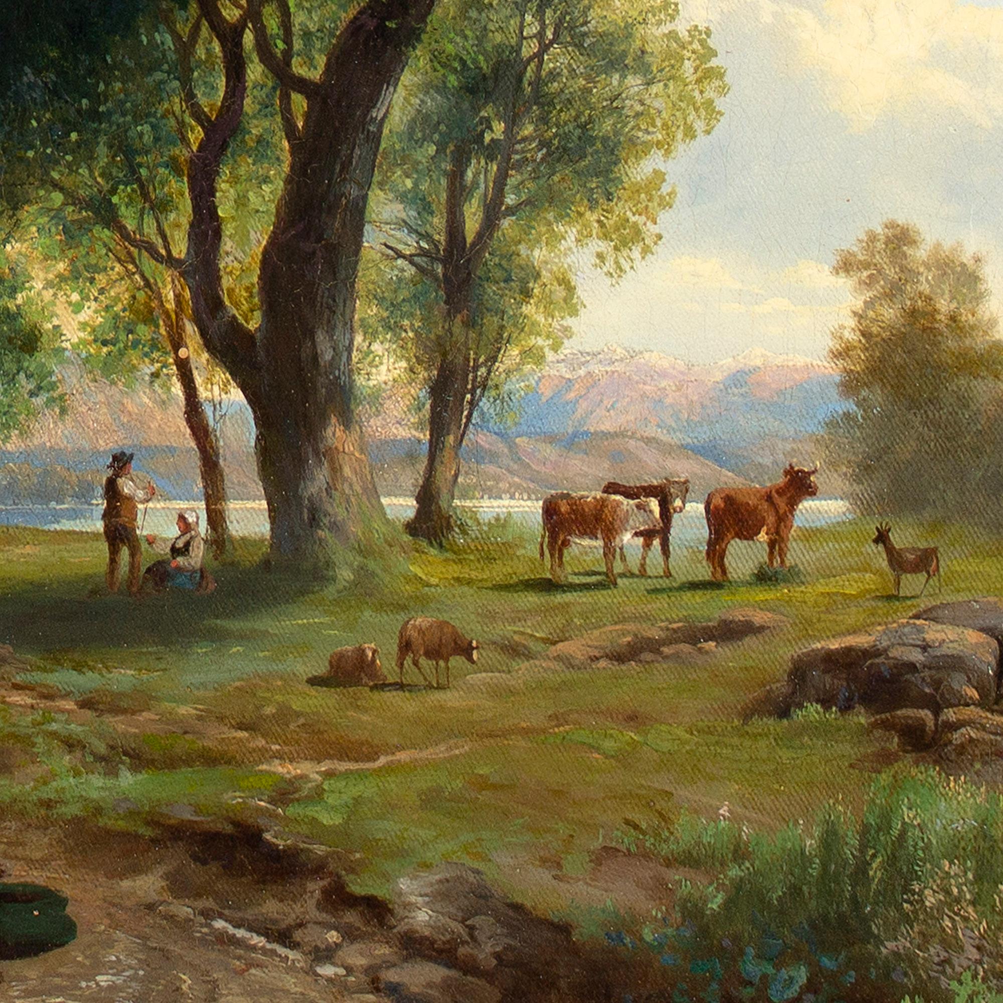 Peinture à l'huile Hendrik Pieter Koekkoek, Paysage idéalisé avec rivière 6