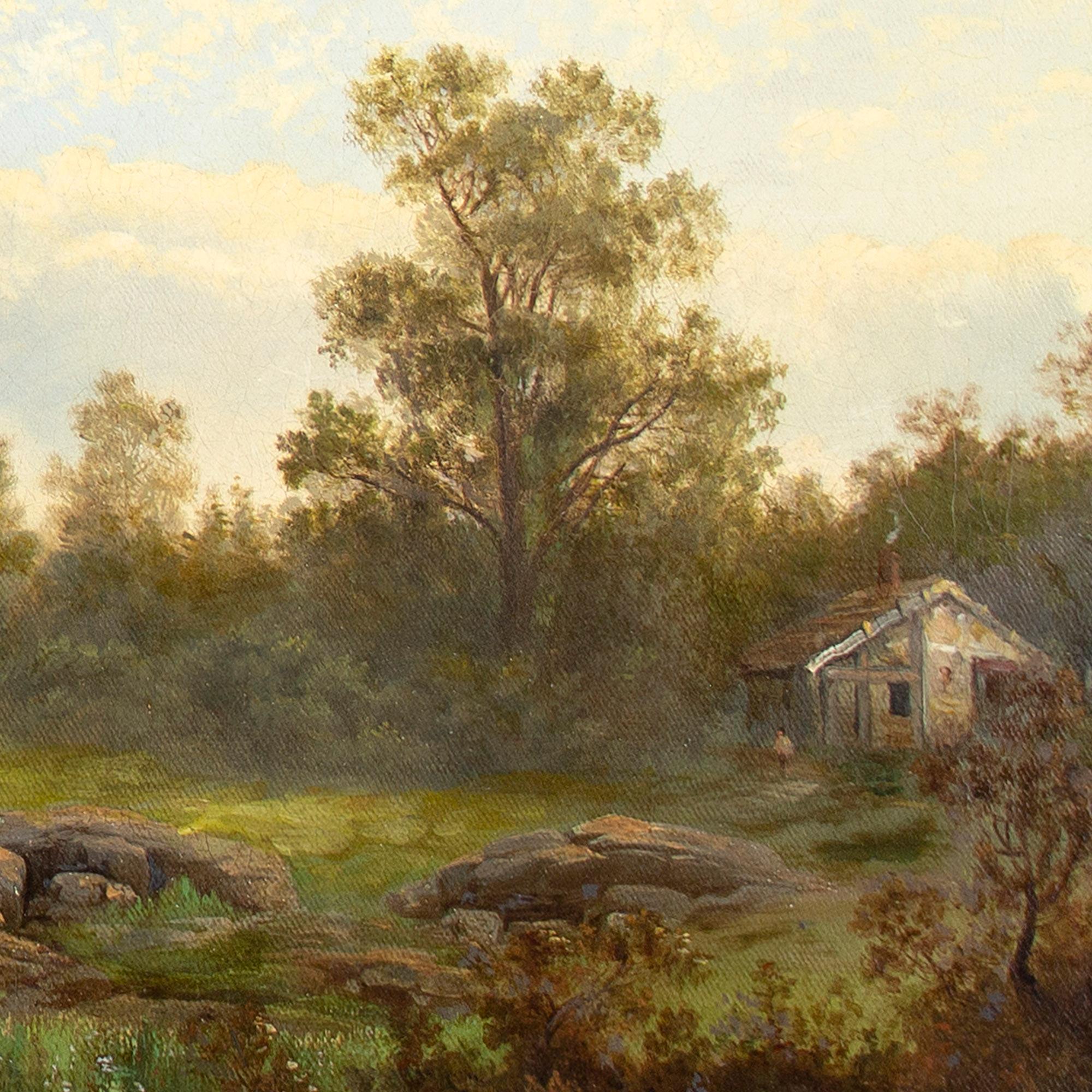 Peinture à l'huile Hendrik Pieter Koekkoek, Paysage idéalisé avec rivière 7