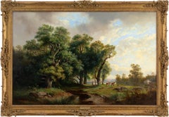 Peinture à l'huile Hendrik Pieter Koekkoek, Paysage idéalisé avec rivière