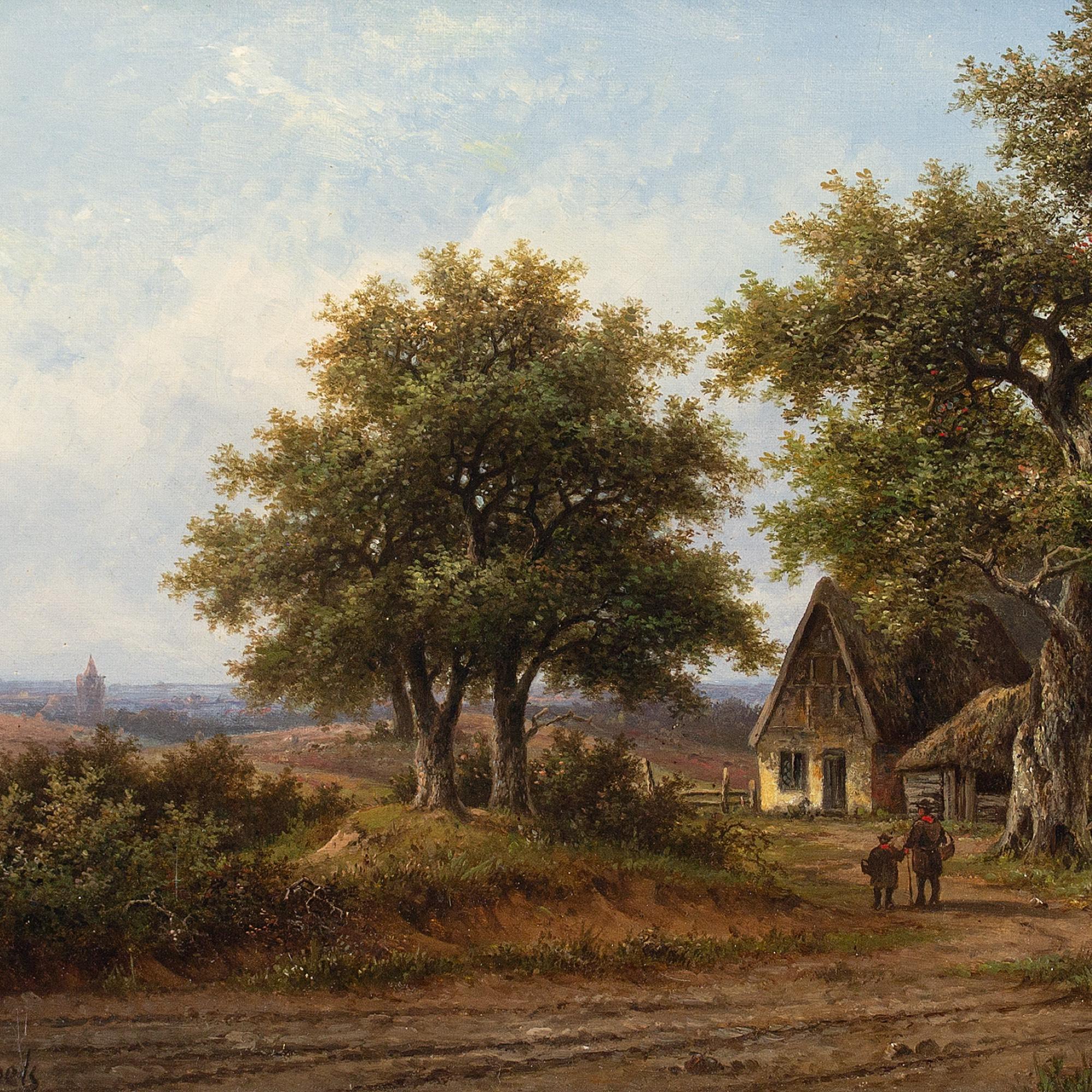 Hendrik Pieter Koekkoek, Picturesque Landscape With Oak Trees, Oil Painting 1