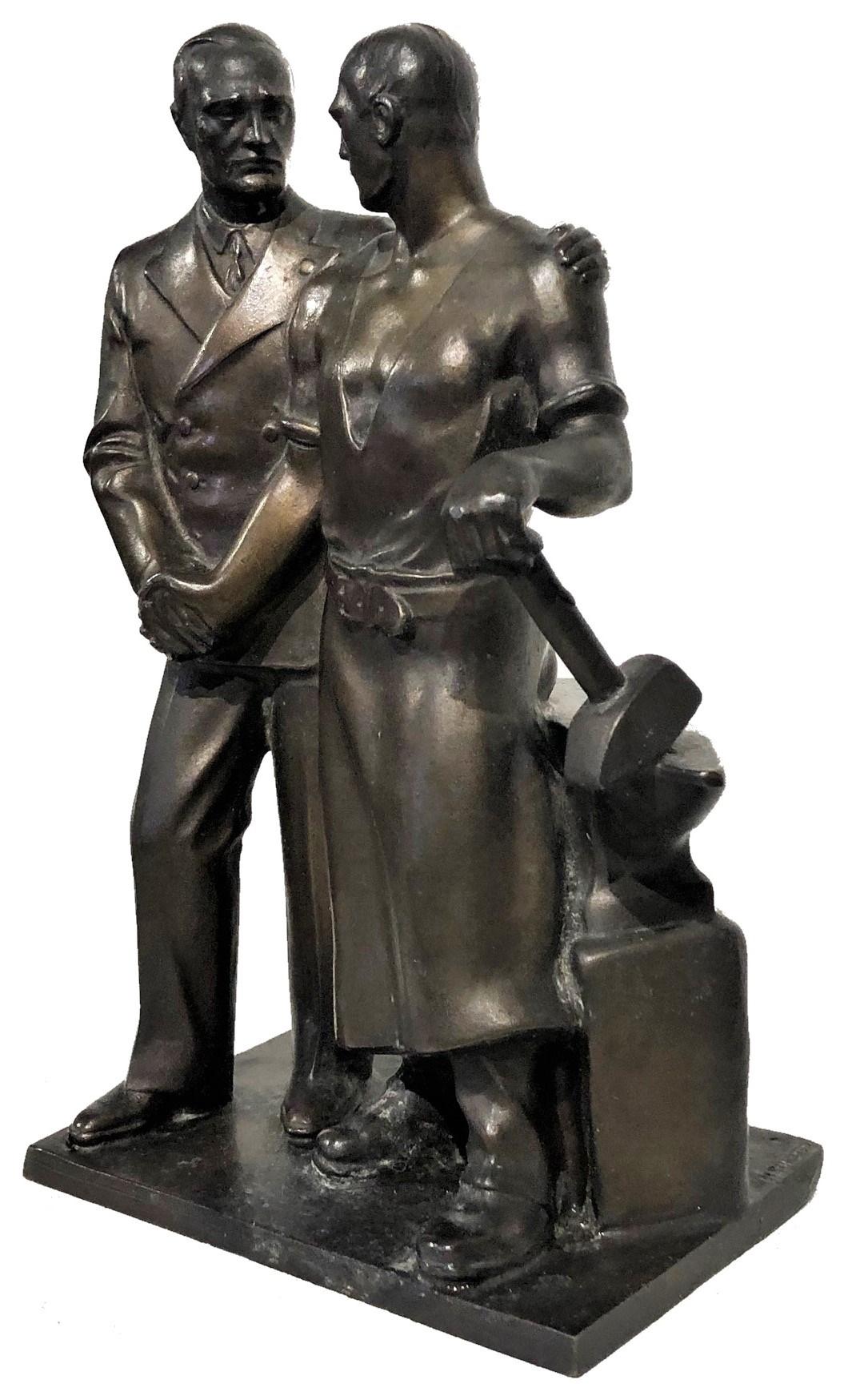 Milieu du XXe siècle Bronze Art Déco néerlandais Hendrik Scholter, Capitalist & Proletarian, vers 1930 en vente