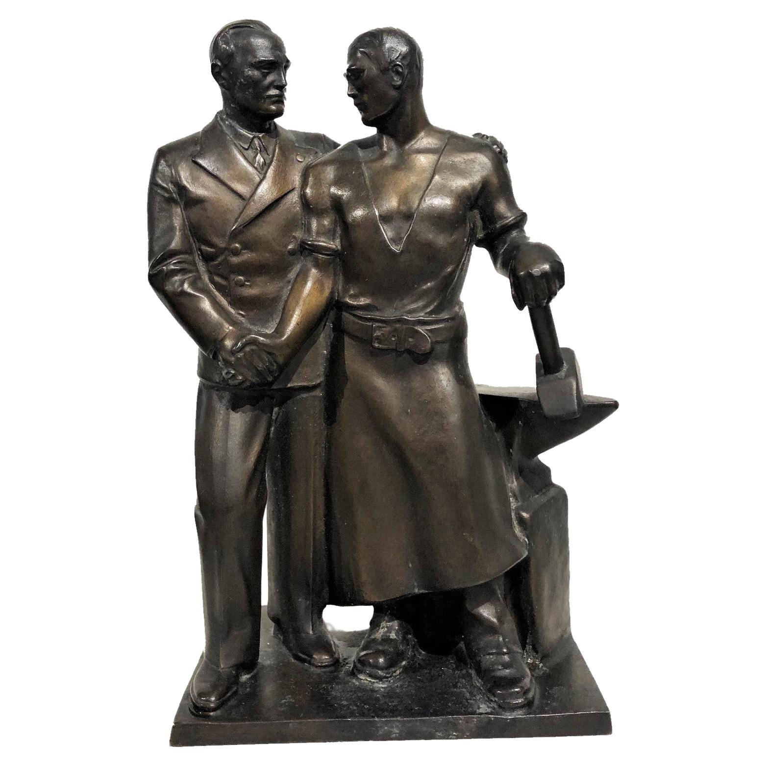 Hendrik Scholter, Capitalist & Proletarian, Dutch Art Deco Bronze, ca. 1930s For Sale