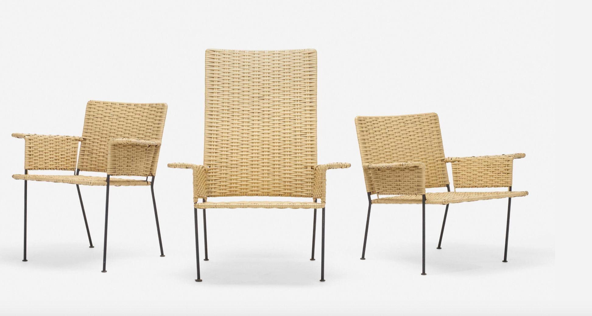 Tissé à la main Chaises Hendrik Van Keppel et Taylor Green, ensemble de trois VKG, 1950 en vente