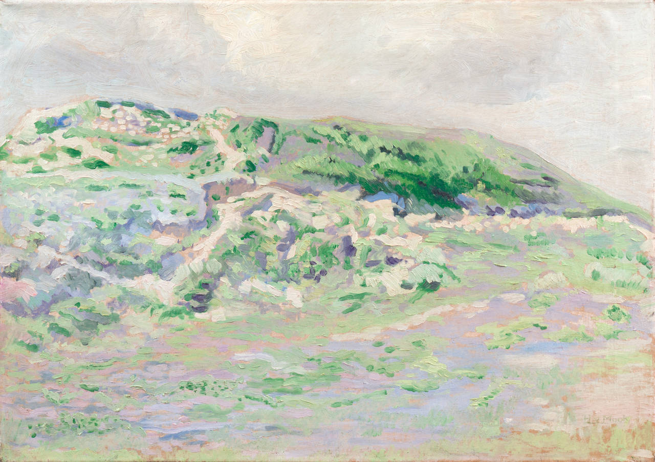 Landscape Painting Hendrik Van Mook - « Dunes de cristal, ivoire et lilas », paysage à l'huile post-impressionniste néerlandais