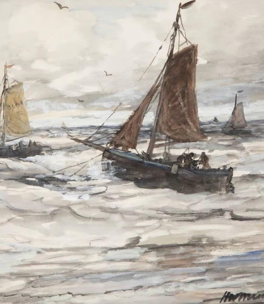 XIXe siècle Hendrik Willem Mesdag Paysage marin en vente