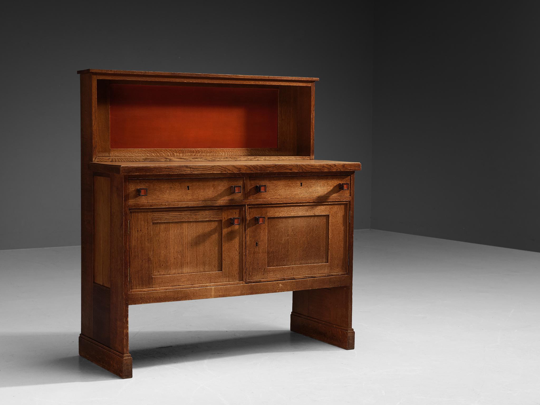 Hendrik Wouda for H. Pander & Zonen, cupboard, oak, coromandel, lacquered wood, The Netherlands, 1920s

This cabinet is designed by Hendrik Wouda and belongs to the Hague School, a movement that emphasized geometric shapes, simple proportions and
