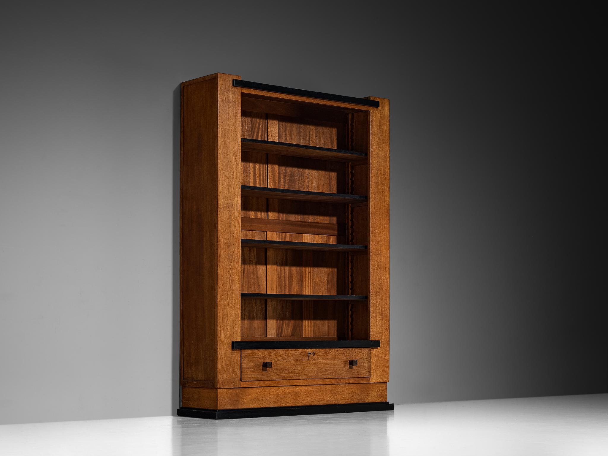 Brass Hendrik Wouda for Pander Art Deco Bookshelf in Oak For Sale