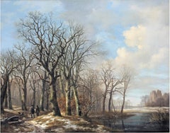 Antique A winter landscape with hunters