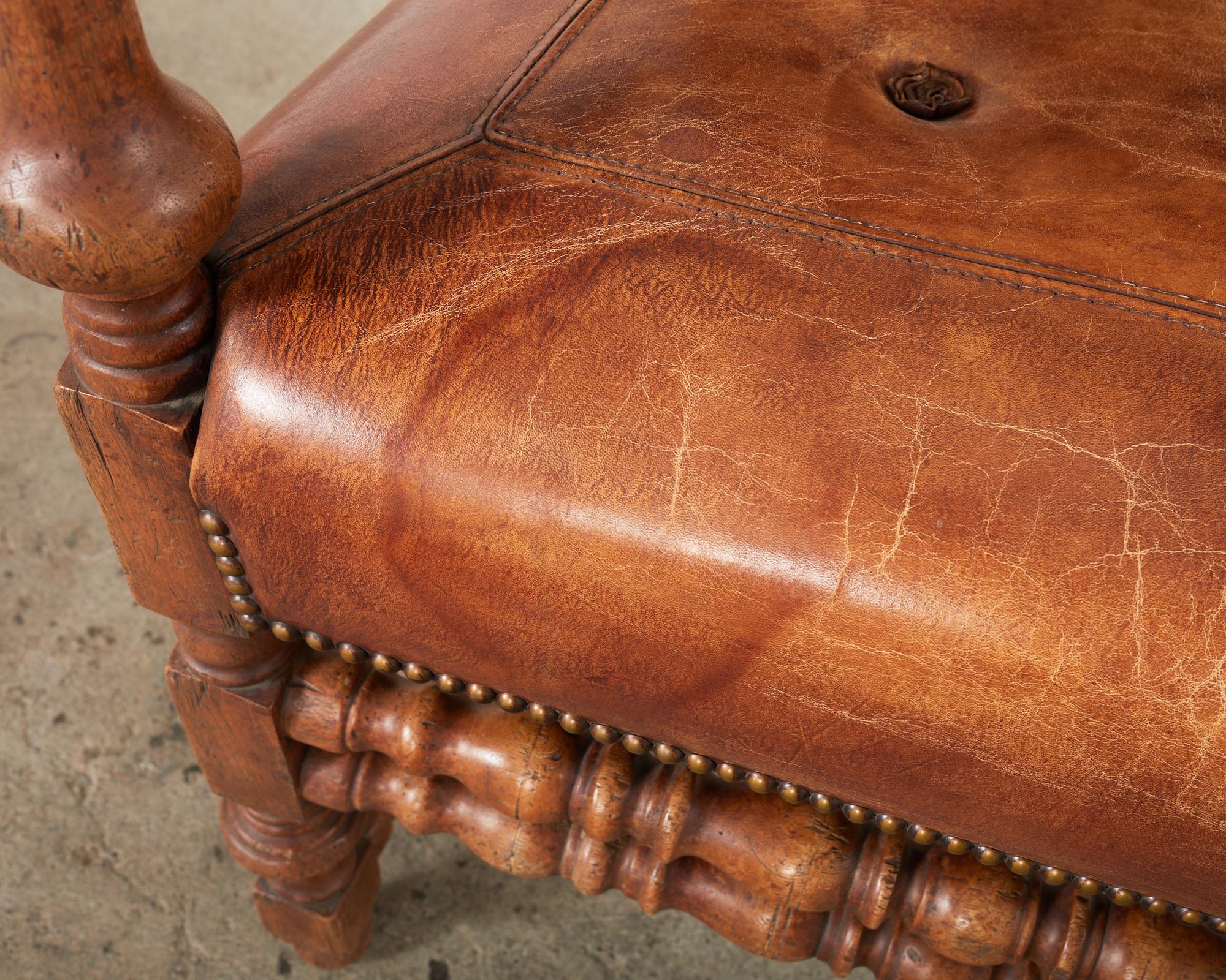 Hendrix Allardyce Italian Baroque Style Leather Library Chair For Sale 3