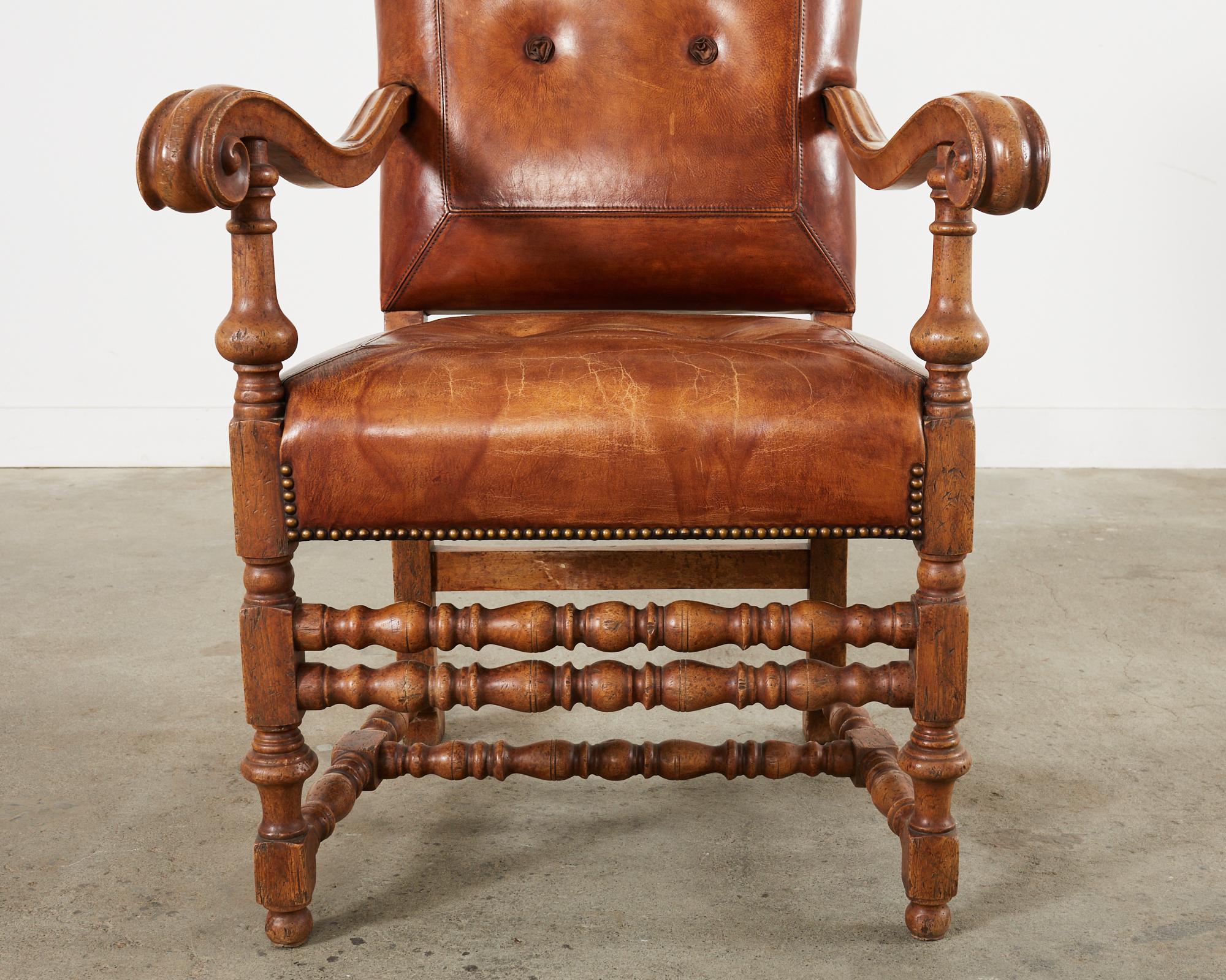 Hendrix Allardyce Italian Baroque Style Leather Library Chair For Sale 5
