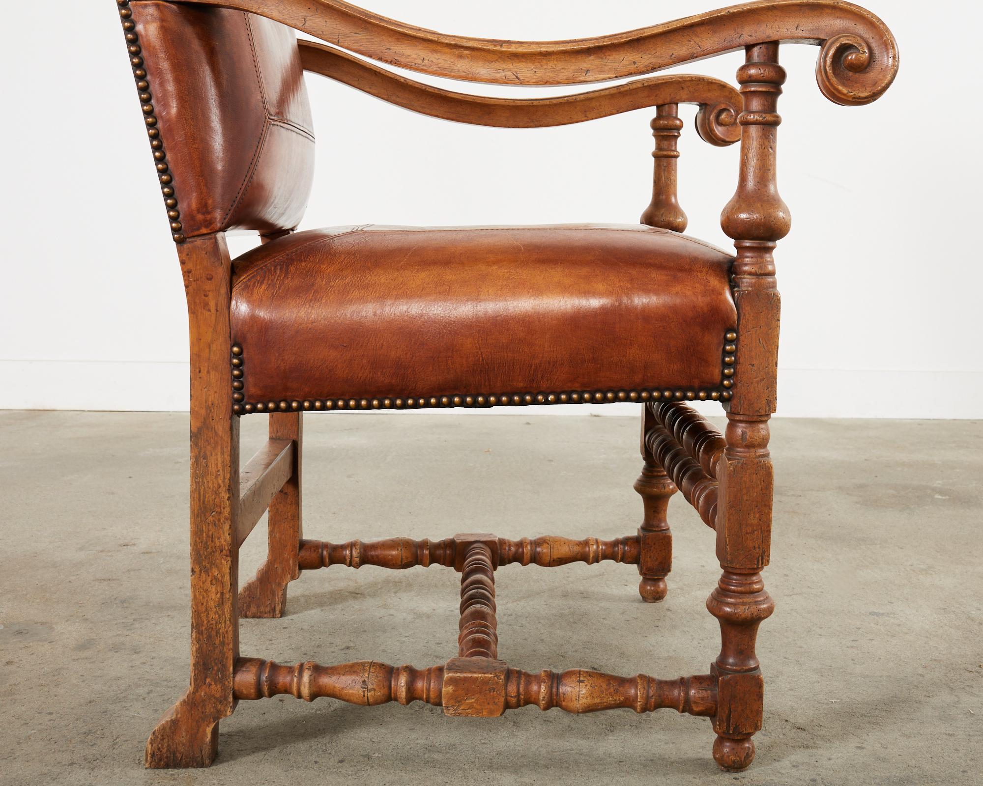 Hendrix Allardyce Italian Baroque Style Leather Library Chair For Sale 8