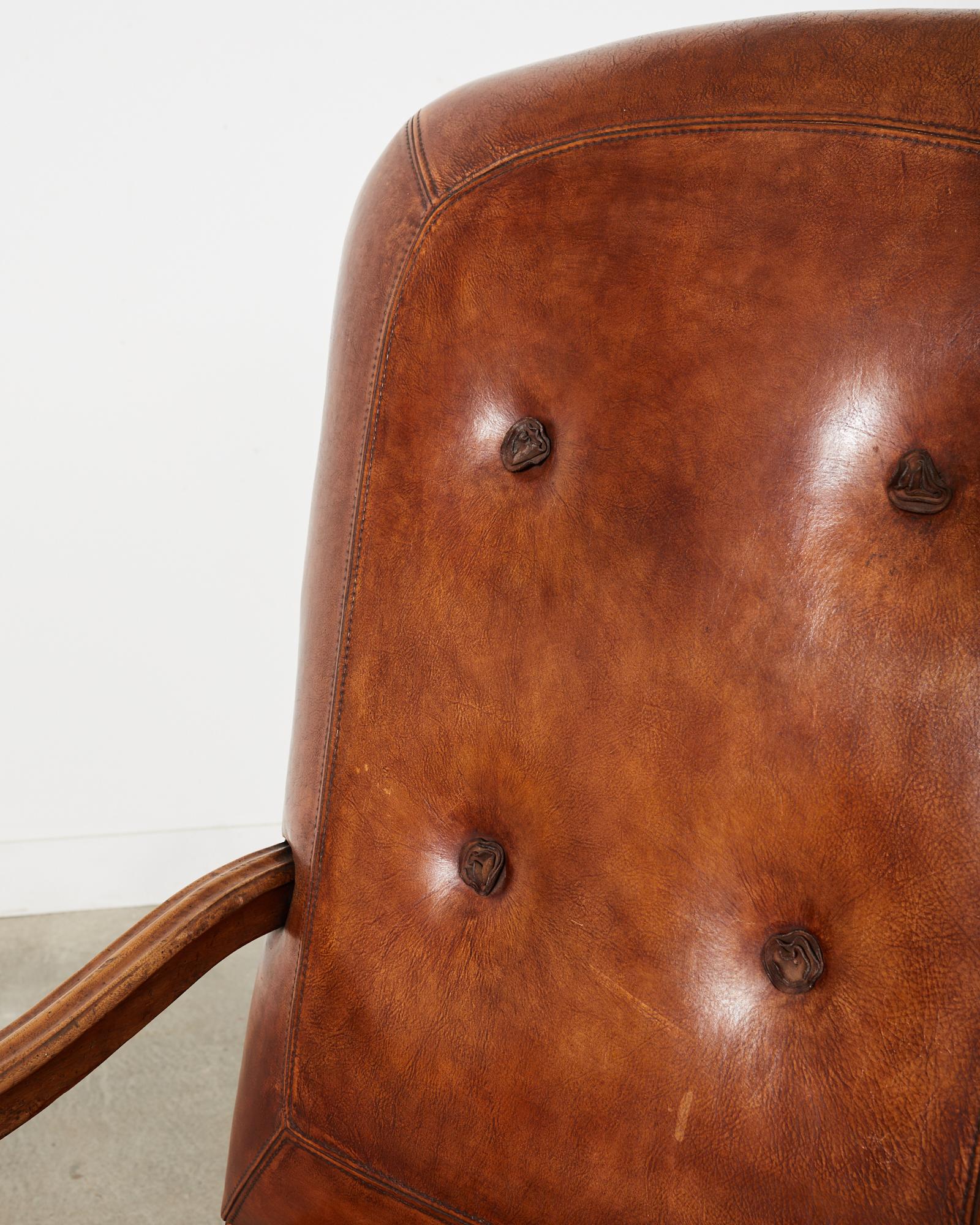 Brass Hendrix Allardyce Italian Baroque Style Leather Library Chair For Sale