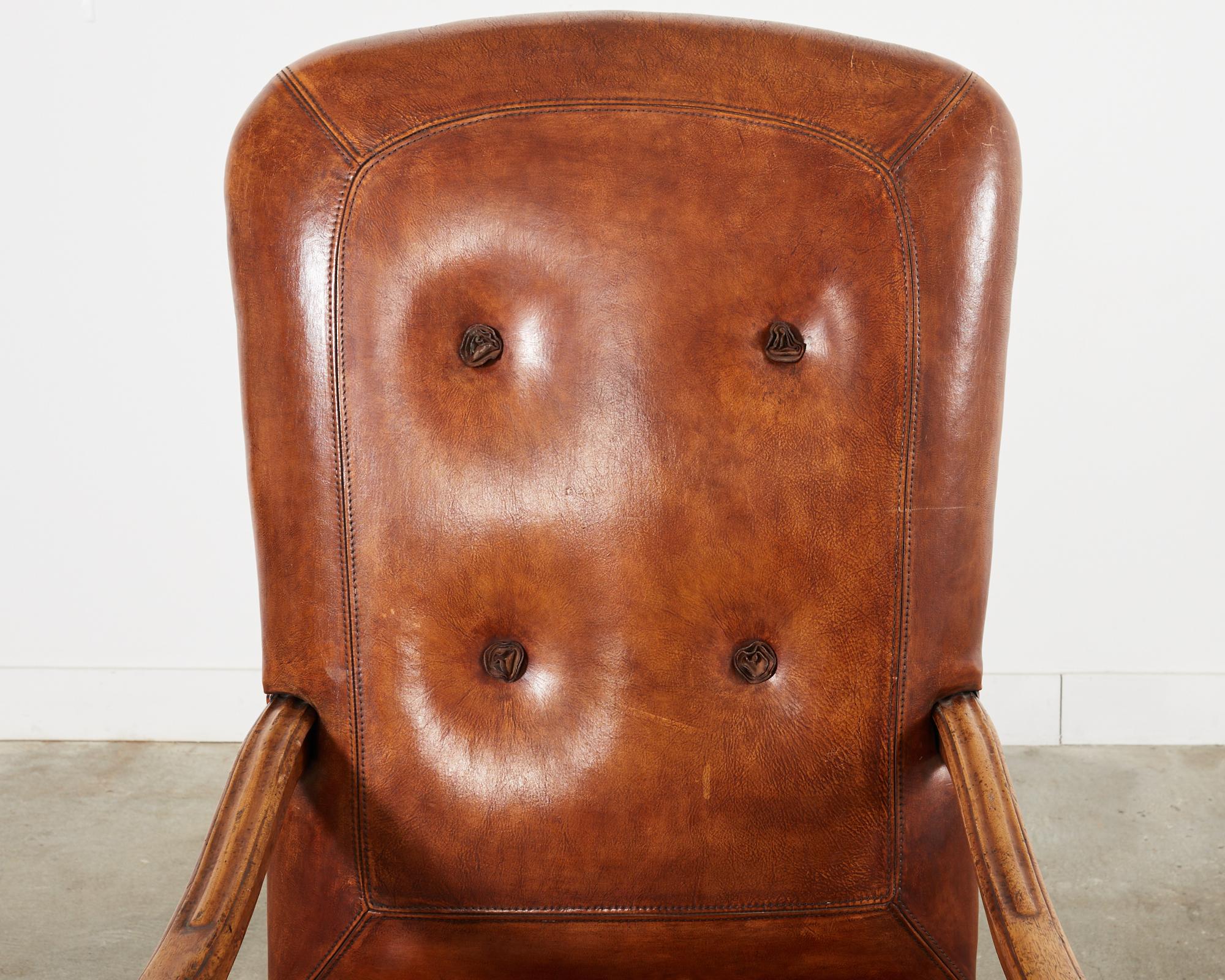 Hendrix Allardyce Italian Baroque Style Leather Library Chair For Sale 1