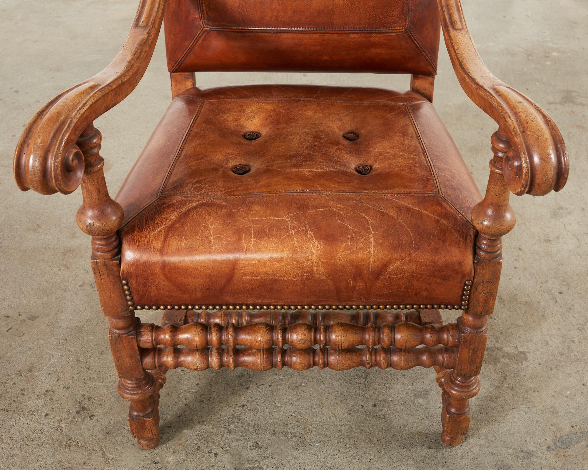 Hendrix Allardyce Italian Baroque Style Leather Library Chair For Sale 2