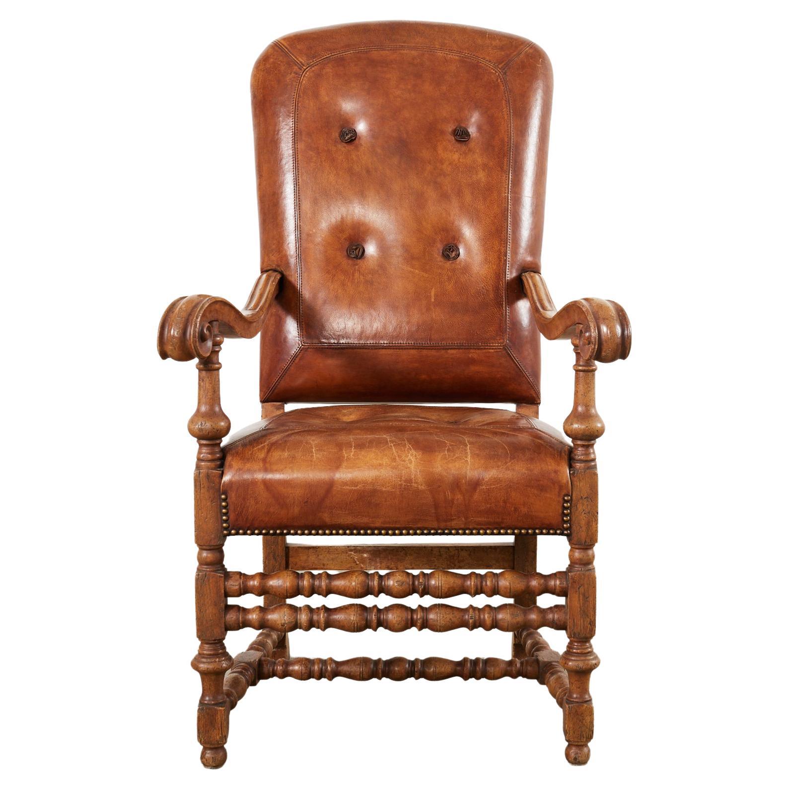 Hendrix Allardyce Italian Baroque Style Leather Library Chair For Sale