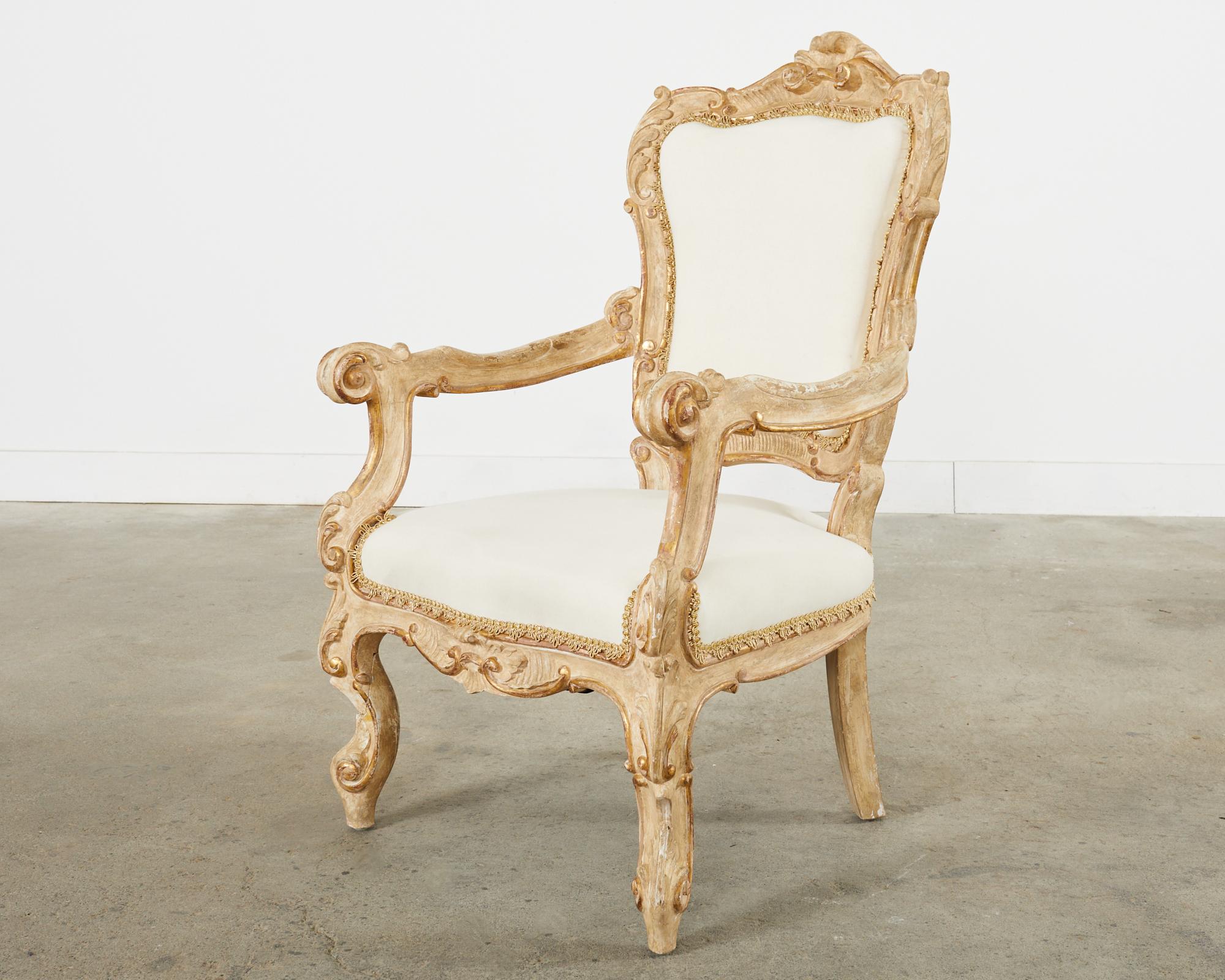 American Hendrix Allardyce Italian Rococo Style Carved Library Armchair For Sale