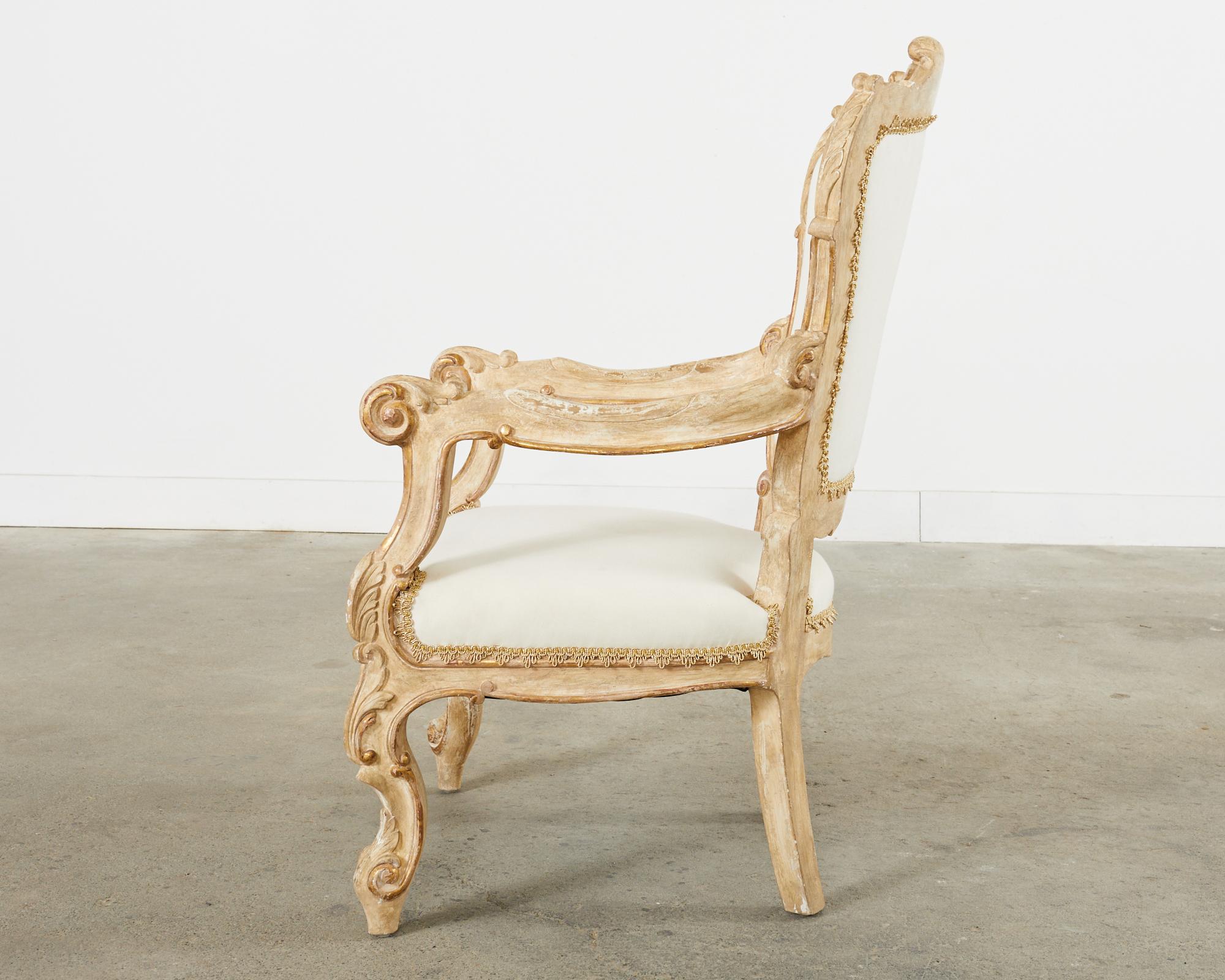 Muslin Hendrix Allardyce Italian Rococo Style Carved Library Armchair For Sale