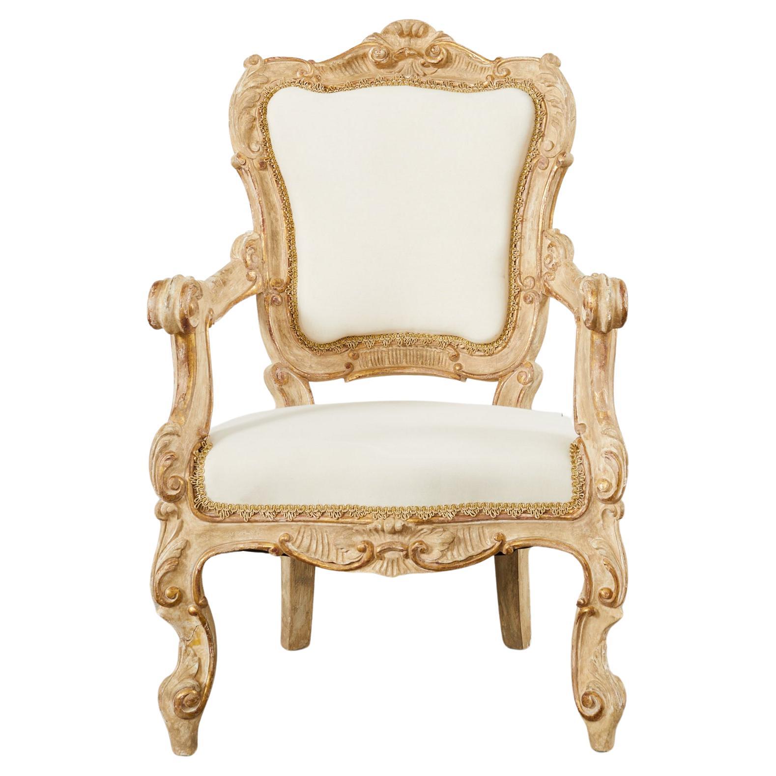 Hendrix Allardyce Italian Rococo Style Carved Library Armchair For Sale