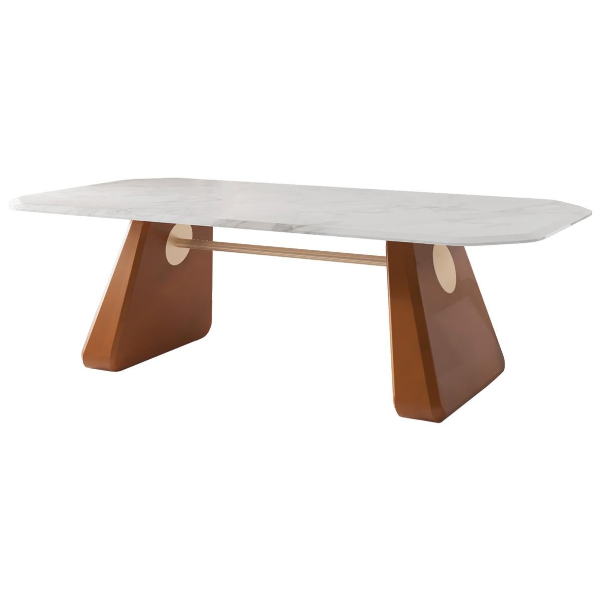 Inge Contemporary Dining Table in Marble and Matte Lacquered Wood