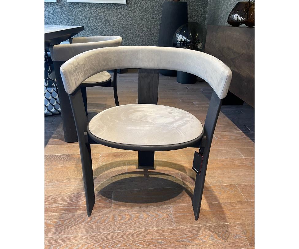 Structure: Swamp Oak
Seat &Backrest: leather 300 Nabuck Grigio 94. These are floor sample models in excellent condition. Set of 3 Chairs. 